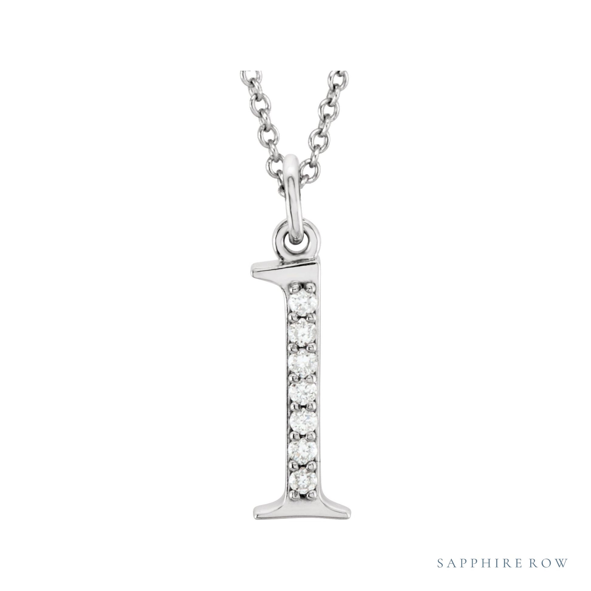 Sapphire Row Natural Diamond Lowercase Initial Necklace - l, 14K White Gold