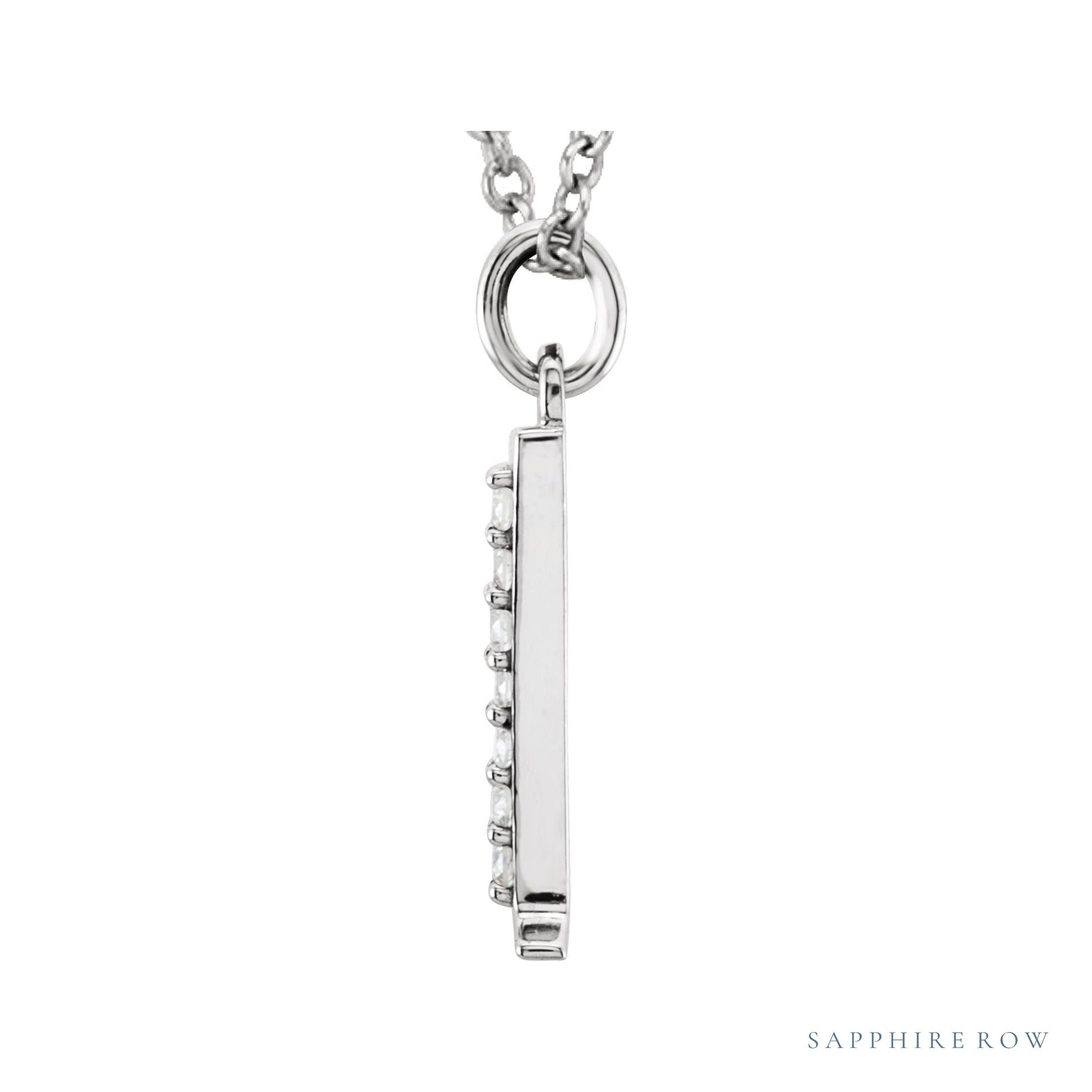 Sapphire Row Natural Diamond Lowercase Initial Necklace - l, 14K White Gold (view 2)