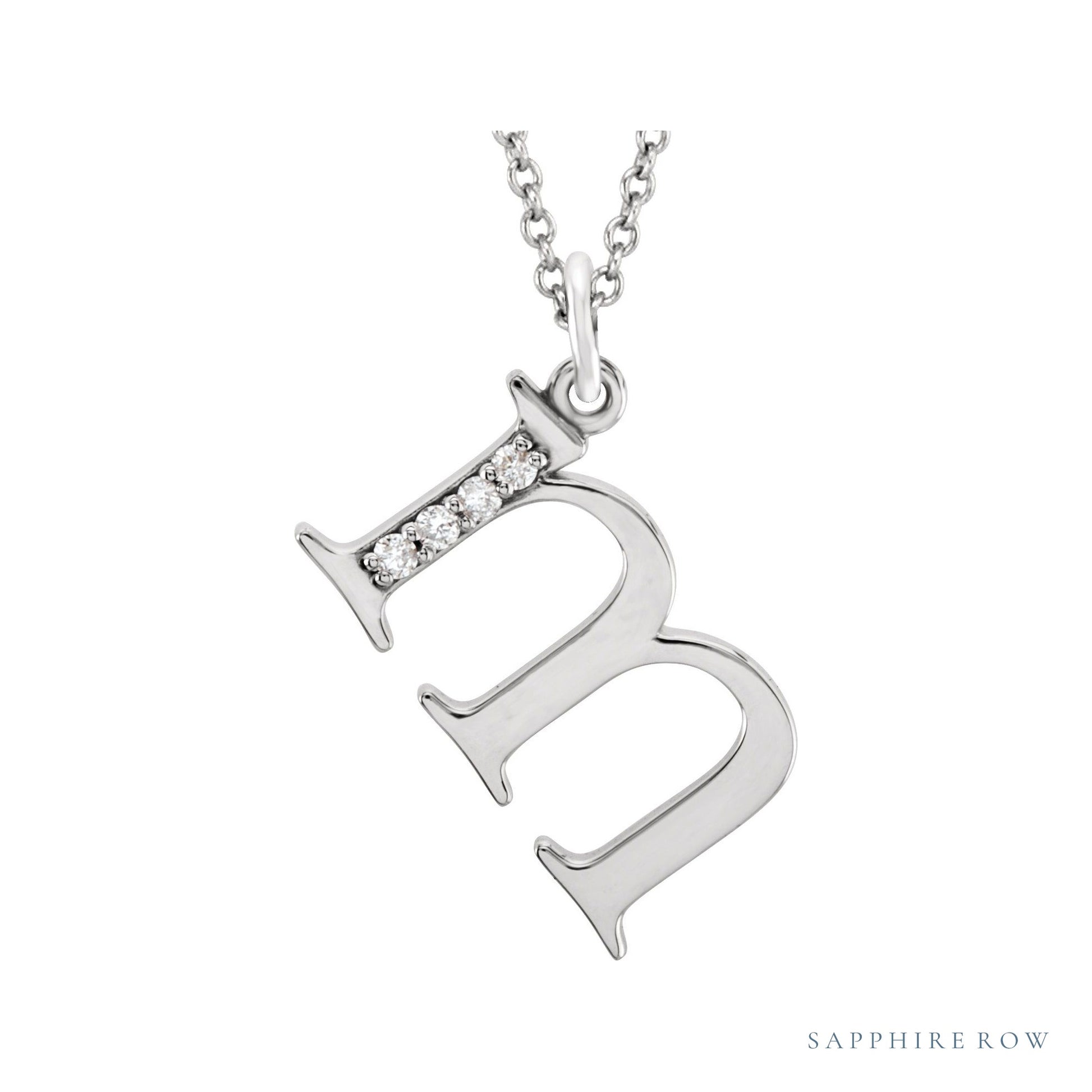 Sapphire Row Natural Diamond Lowercase Initial Necklace - m, 14K White Gold
