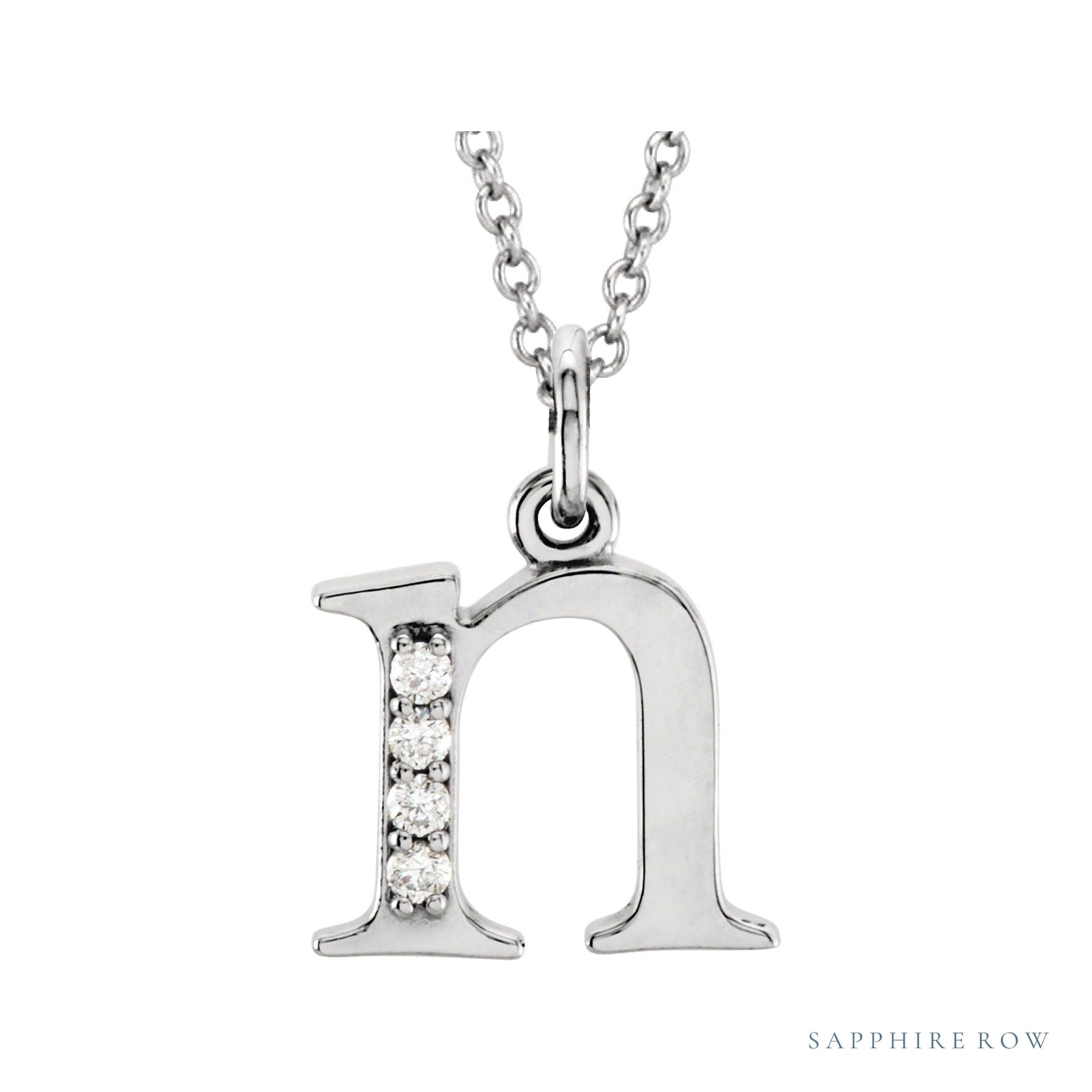 Sapphire Row Natural Diamond Lowercase Initial Necklace - n, 14K White Gold
