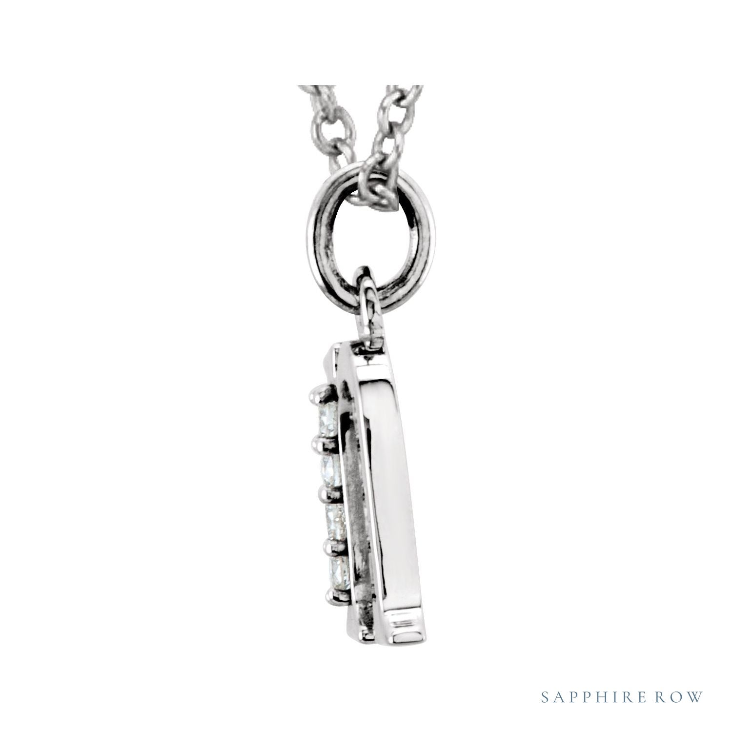 Sapphire Row Natural Diamond Lowercase Initial Necklace - n, 14K White Gold (view 2)