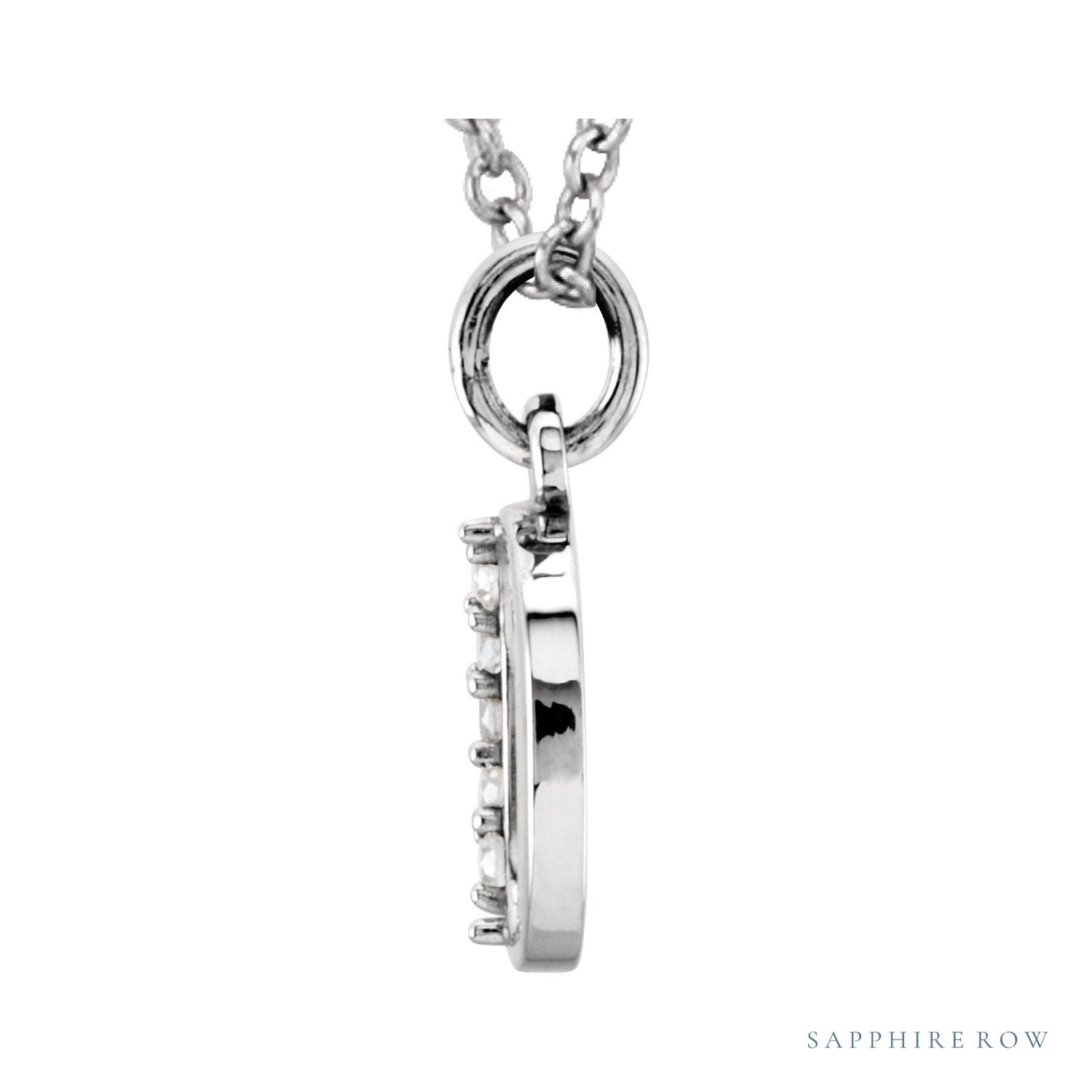 Sapphire Row Natural Diamond Lowercase Initial Necklace - o, 14K White Gold (view 2)