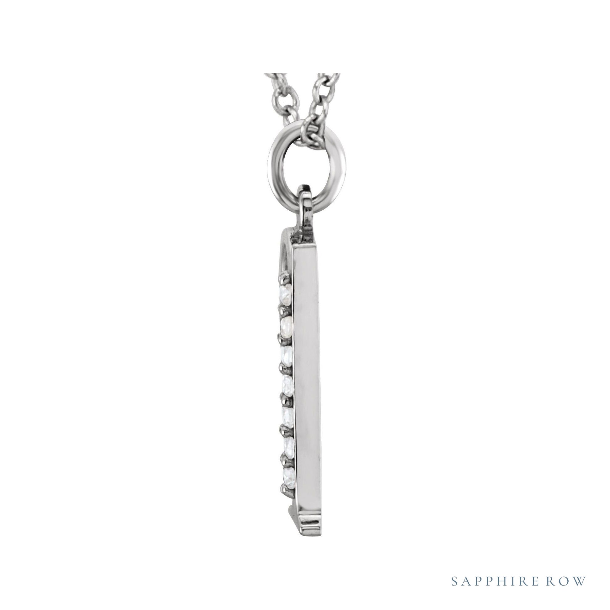Sapphire Row Natural Diamond Lowercase Initial Necklace - q, 14K White Gold (view 2)