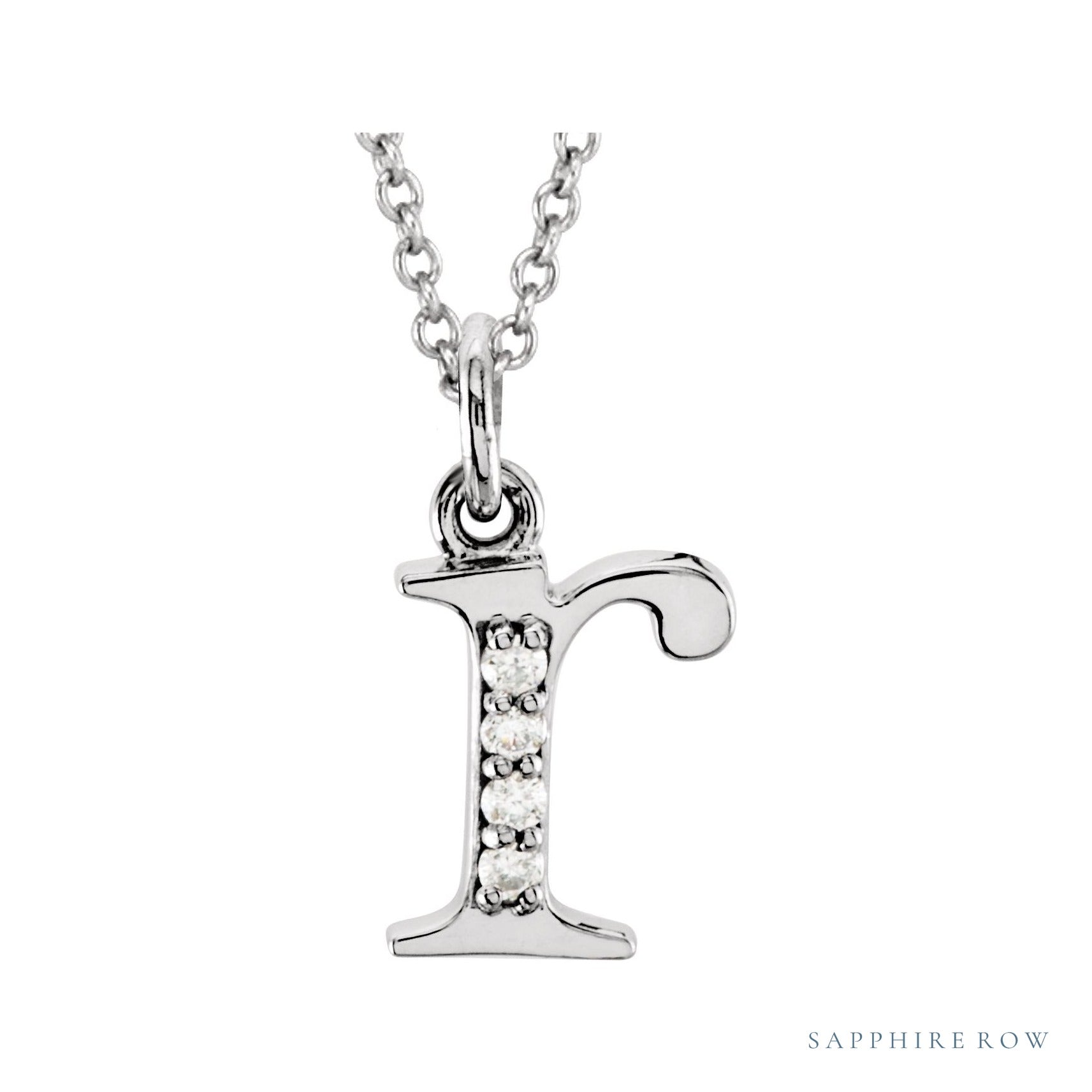 Sapphire Row Natural Diamond Lowercase Initial Necklace - r, 14K White Gold