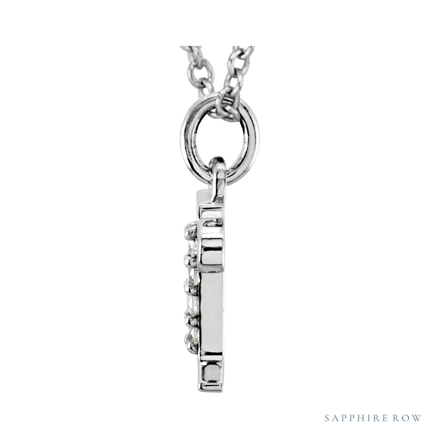 Sapphire Row Natural Diamond Lowercase Initial Necklace - r, 14K White Gold (view 2)