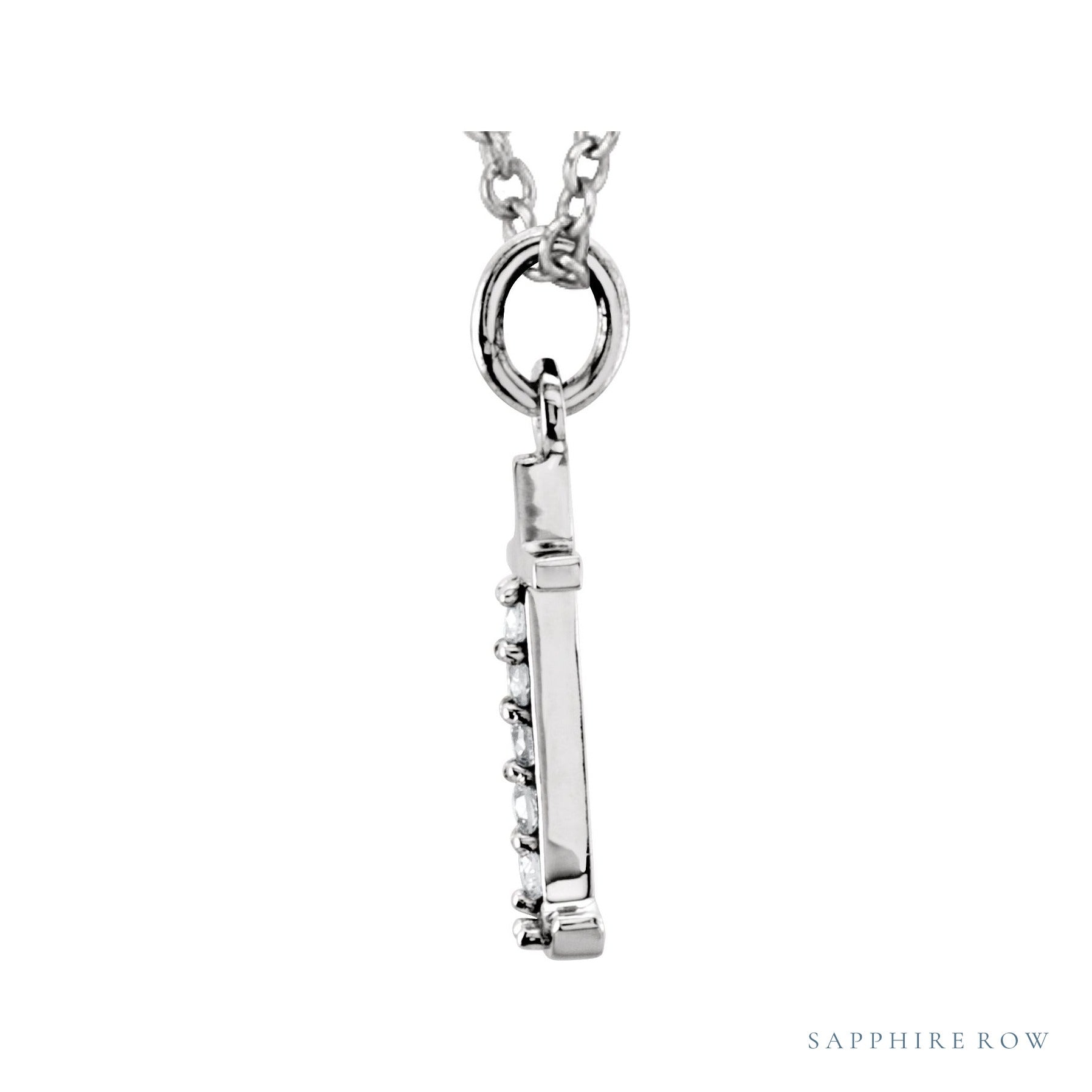 Sapphire Row Natural Diamond Lowercase Initial Necklace - t, 14K White Gold (view 2)