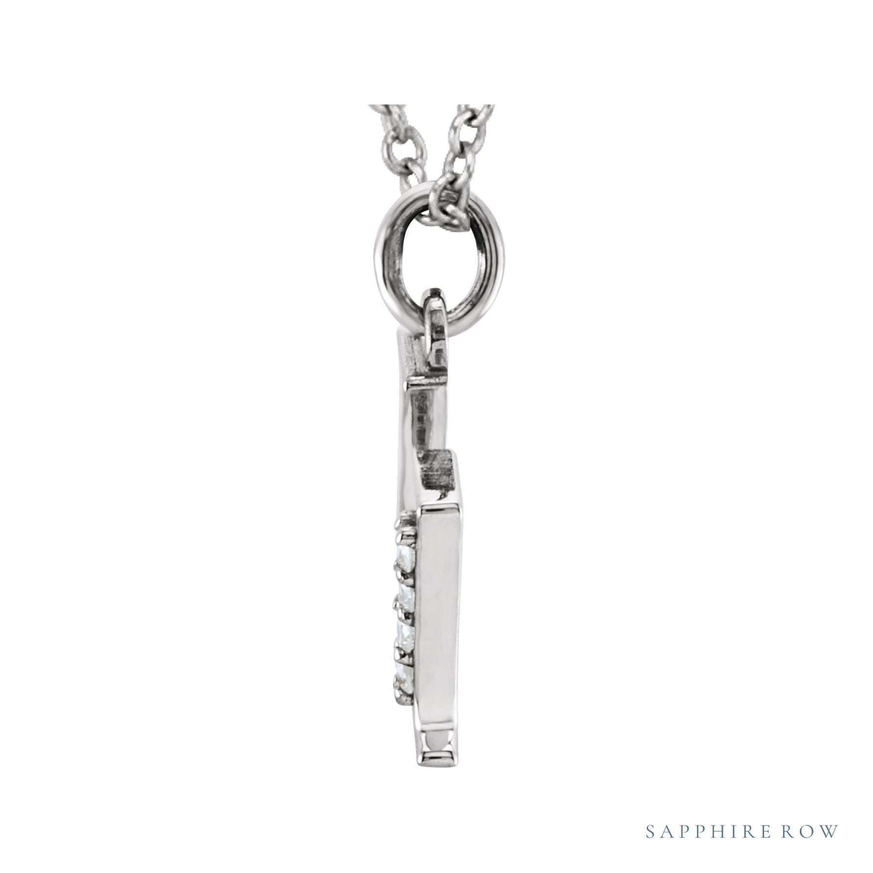Sapphire Row Natural Diamond Lowercase Initial Necklace - u, 14K White Gold (view 2)