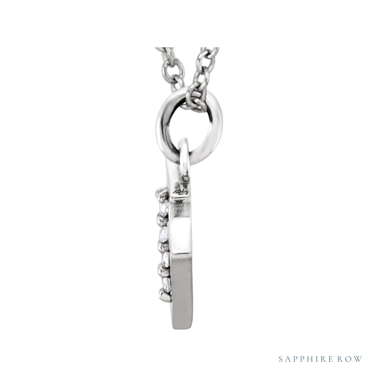 Sapphire Row Natural Diamond Lowercase Initial Necklace - v, 14K White Gold (view 2)