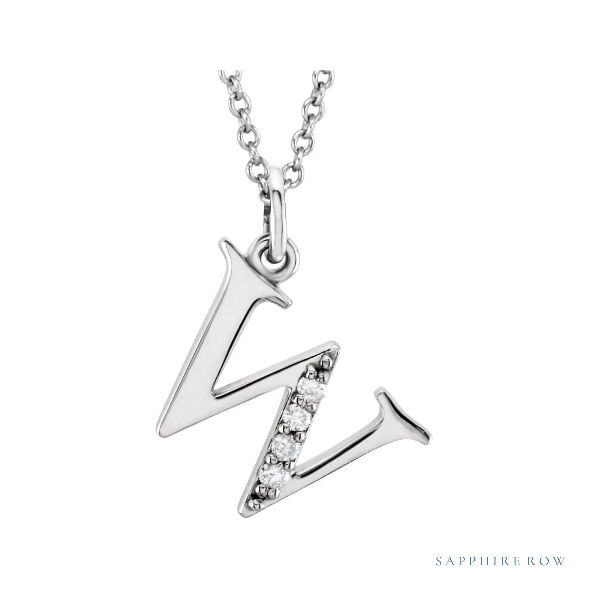 Sapphire Row Natural Diamond Lowercase Initial Necklace - w, 14K White Gold