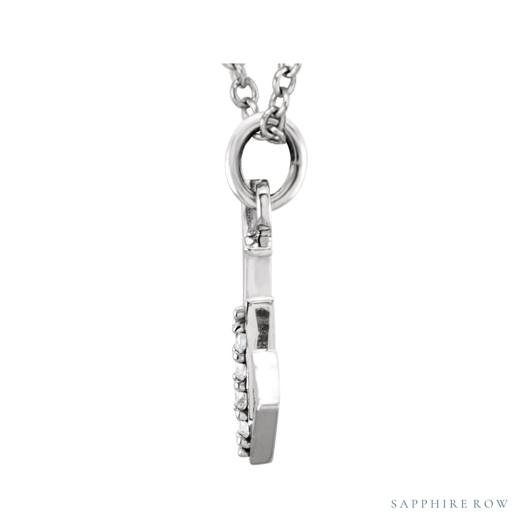 Sapphire Row Natural Diamond Lowercase Initial Necklace - w, 14K White Gold (view 2)
