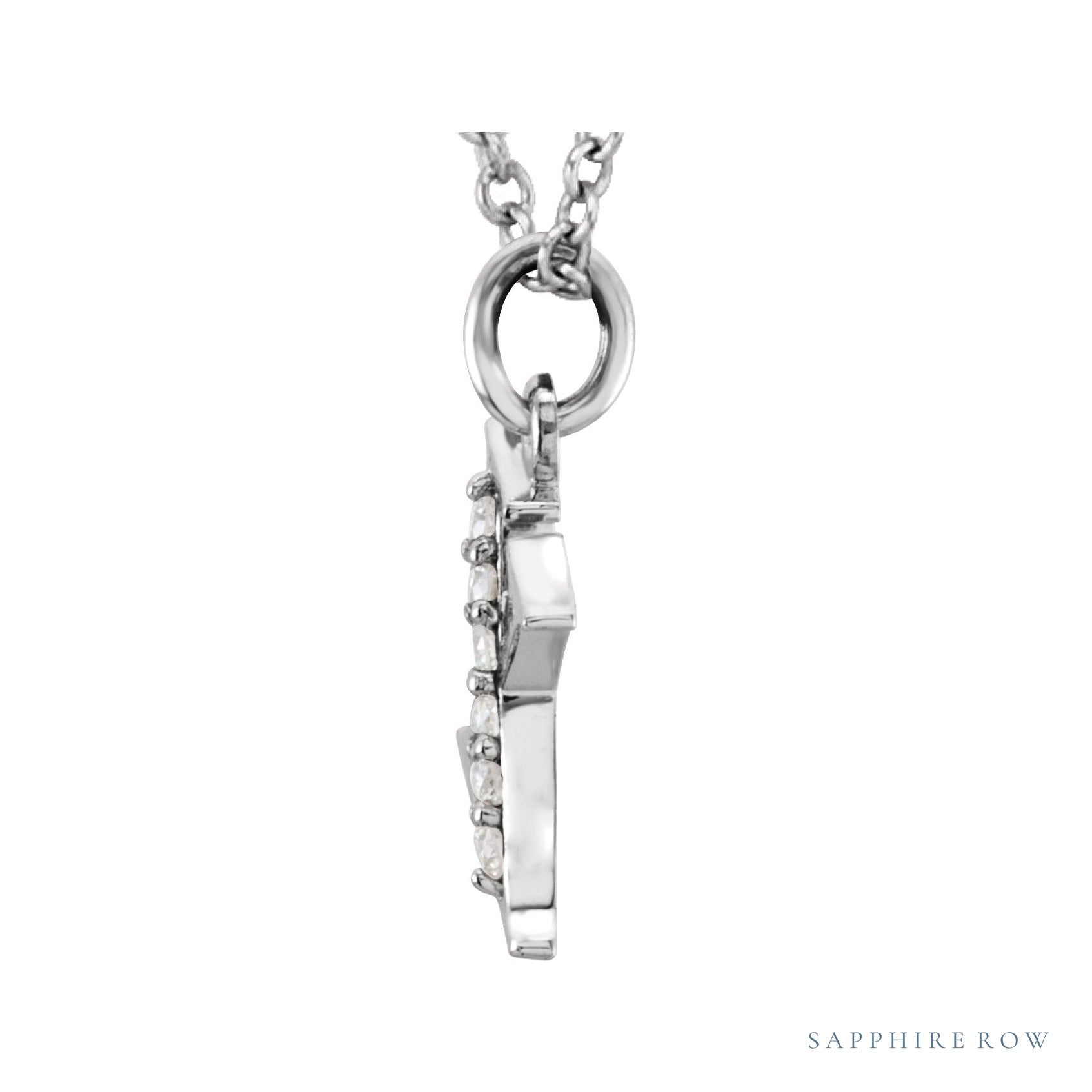 Sapphire Row Natural Diamond Lowercase Initial Necklace - x, 14K White Gold (view 2)