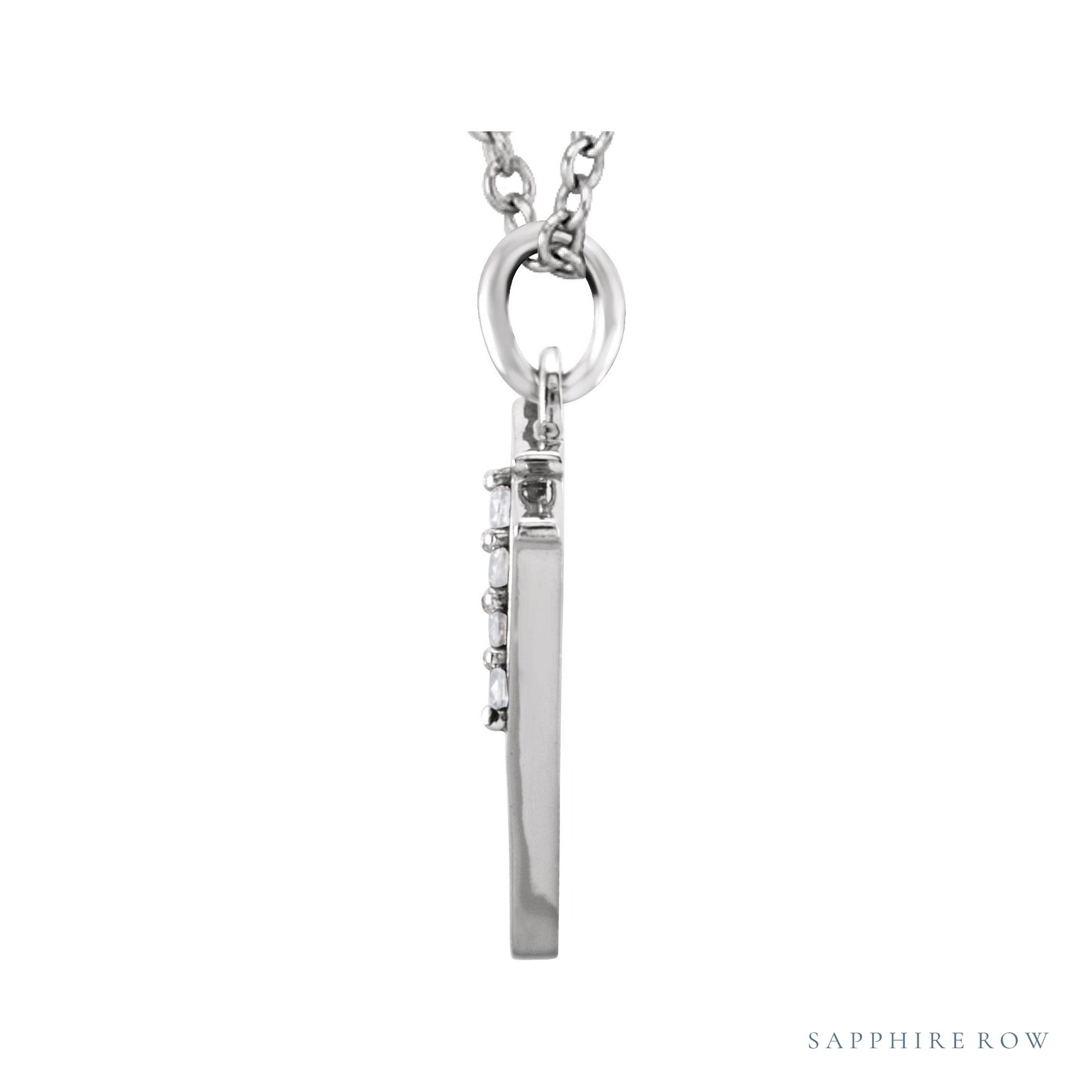 Sapphire Row Natural Diamond Lowercase Initial Necklace - y, 14K White Gold (view 2)