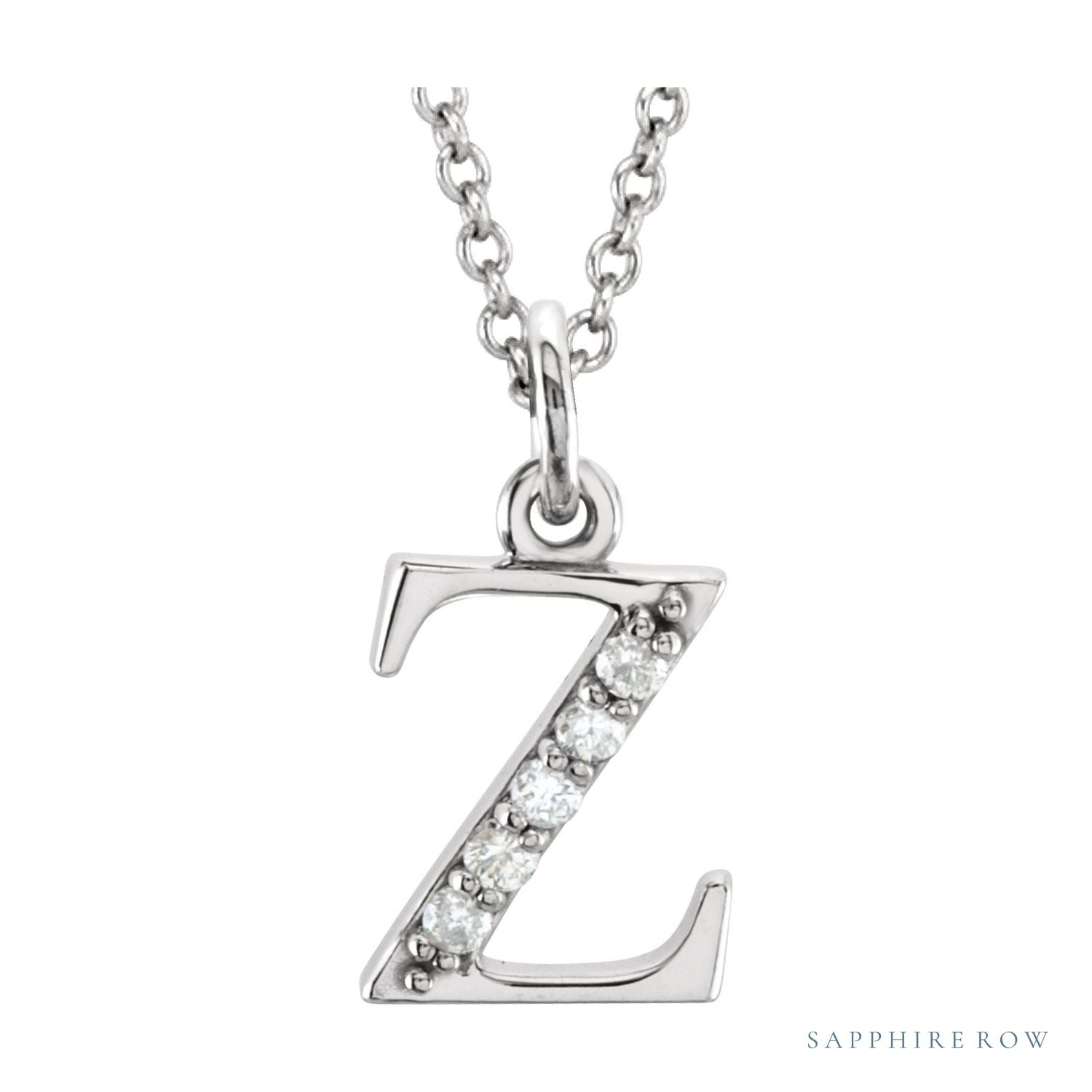 Sapphire Row Natural Diamond Lowercase Initial Necklace - z, 14K White Gold