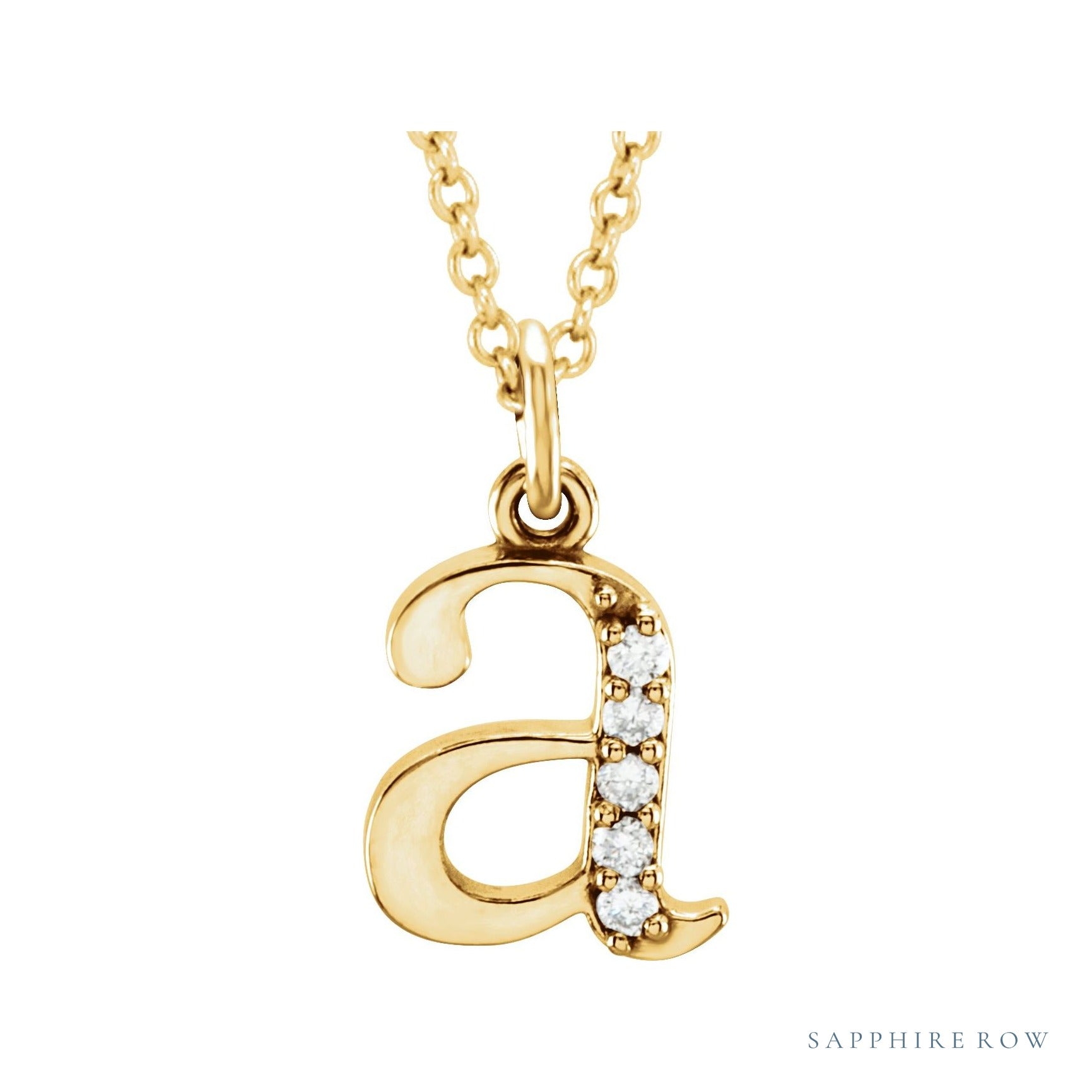 Sapphire Row Natural Diamond Lowercase Initial Necklace - a, 14K Yellow Gold