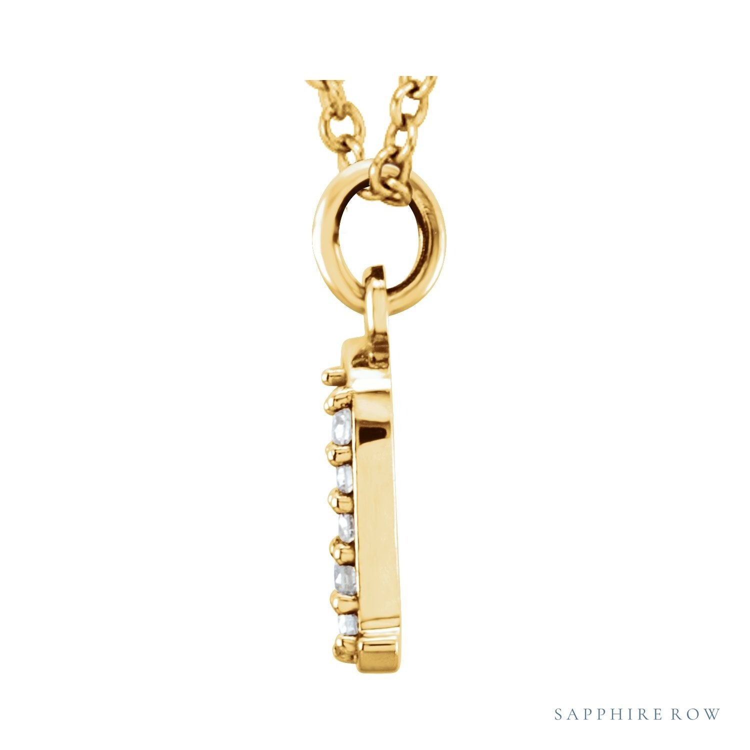 Sapphire Row Natural Diamond Lowercase Initial Necklace - a, 14K Yellow Gold (view 2)