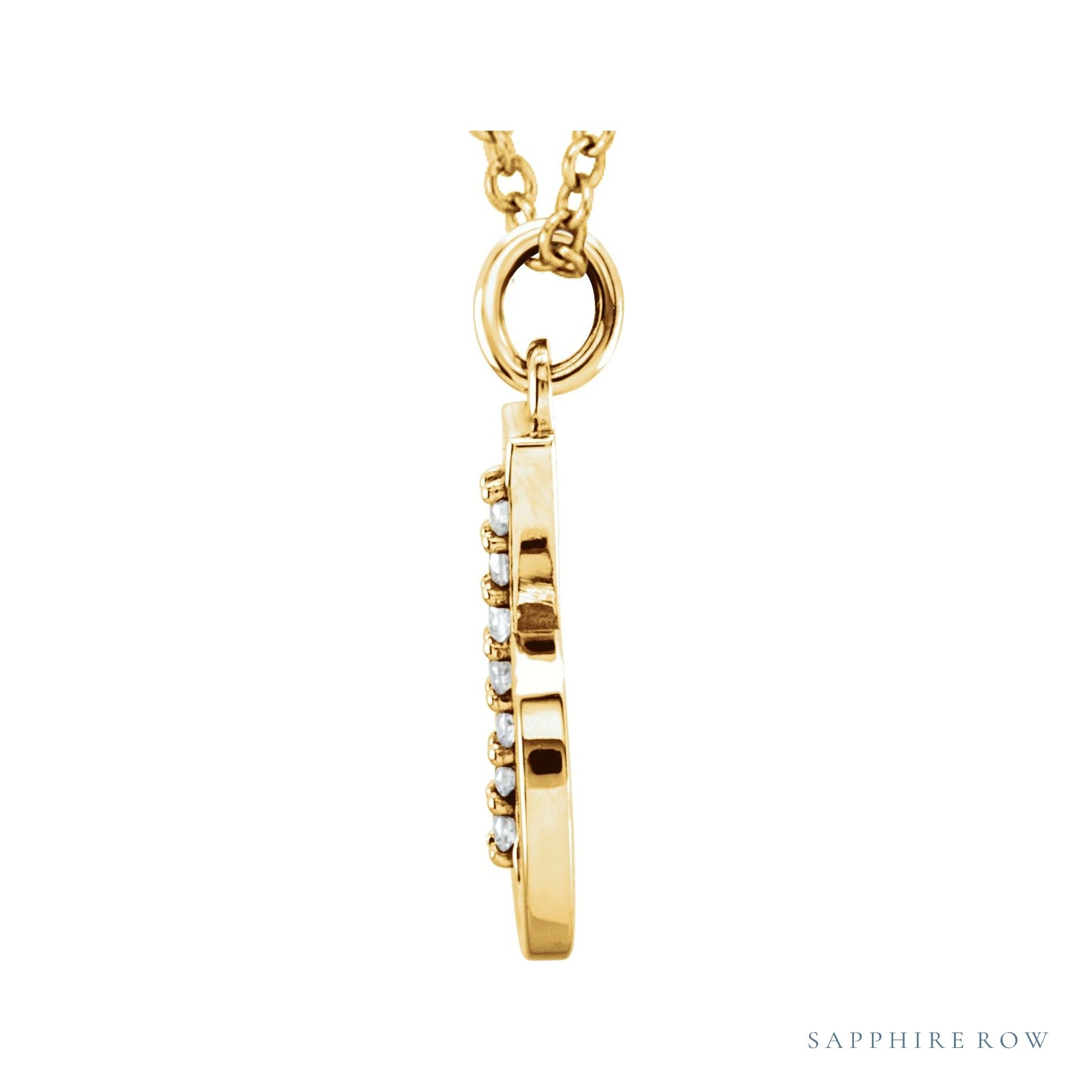 Sapphire Row Natural Diamond Lowercase Initial Necklace - b, 14K Yellow Gold (view 2)