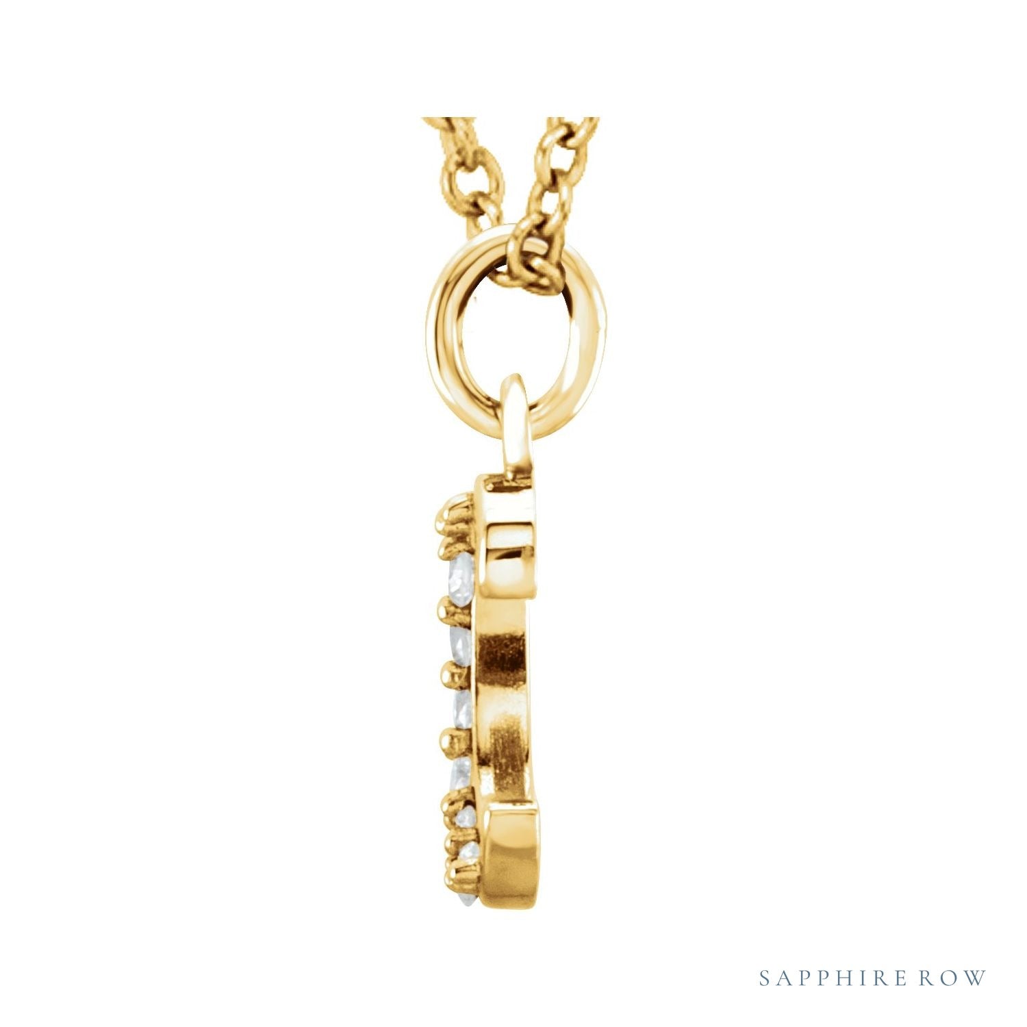 Sapphire Row Natural Diamond Lowercase Initial Necklace - c, 14K Yellow Gold (view 2)