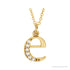 Sapphire Row Natural Diamond Lowercase Initial Necklace - e, 14K Yellow Gold