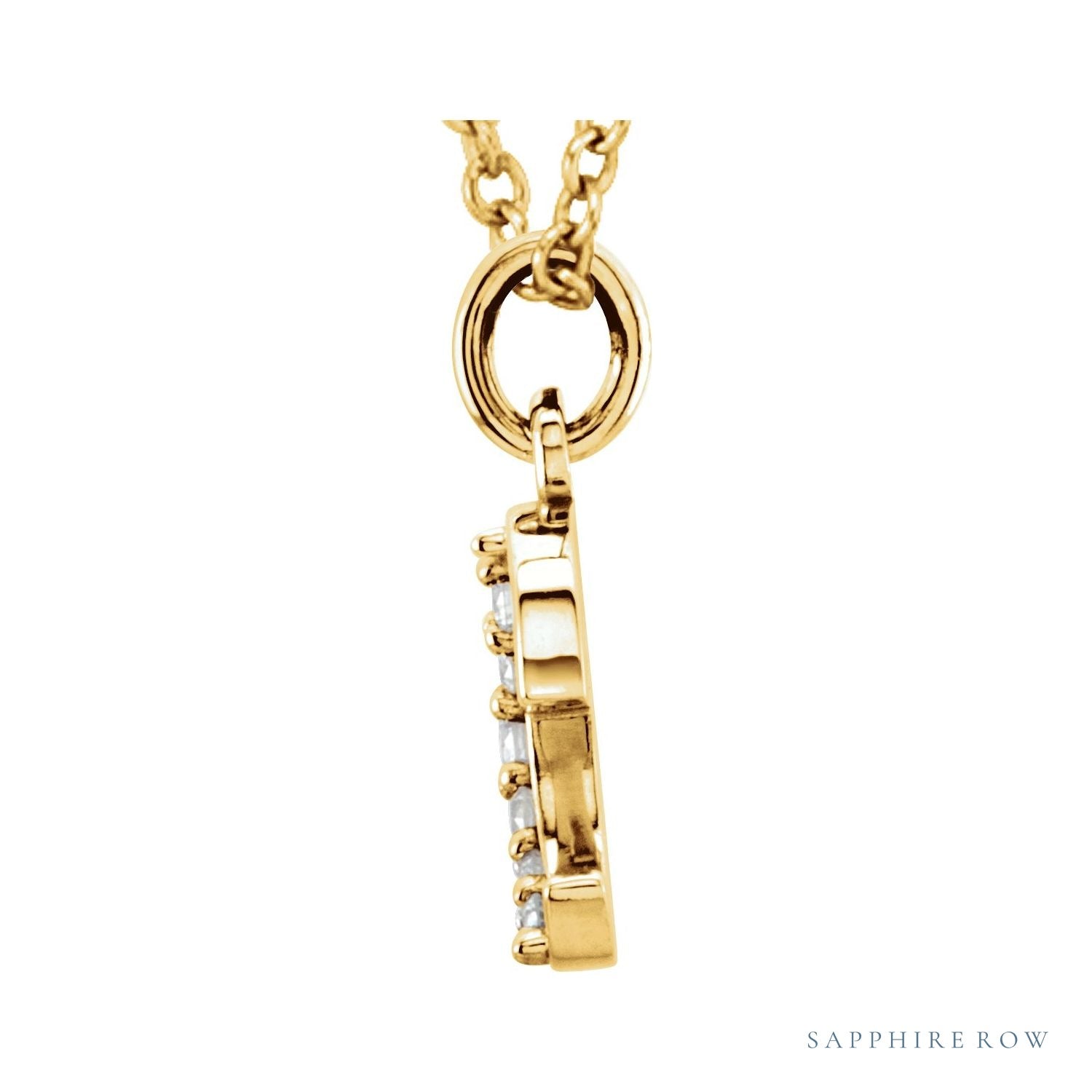 Sapphire Row Natural Diamond Lowercase Initial Necklace - e, 14K Yellow Gold (view 2)