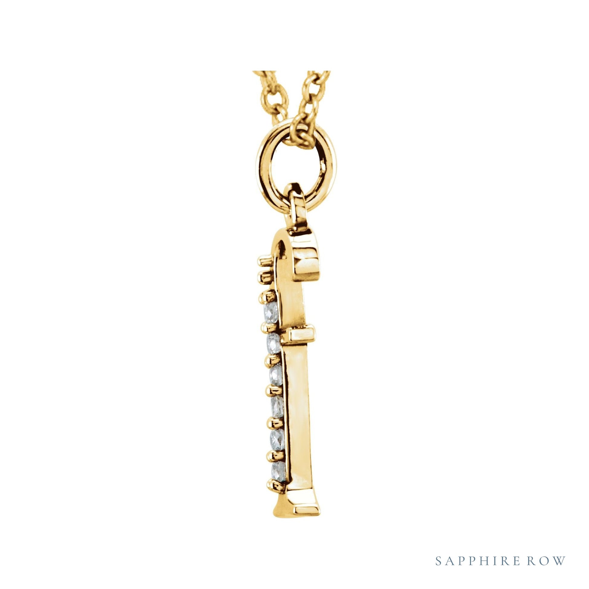 Sapphire Row Natural Diamond Lowercase Initial Necklace - f, 14K Yellow Gold (view 2)