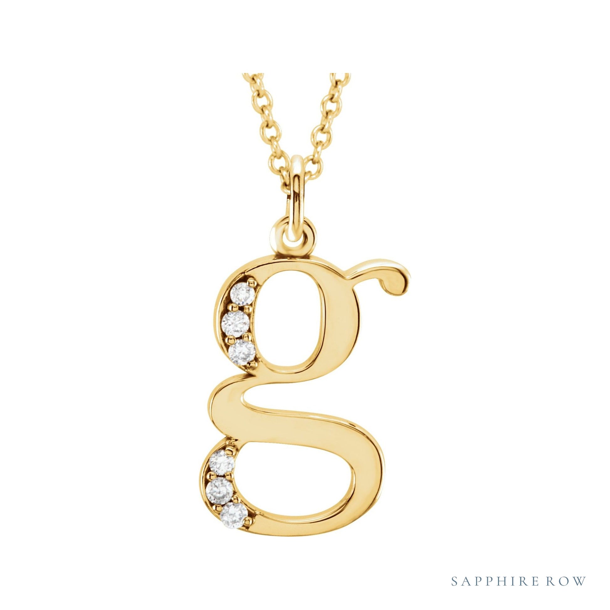 Sapphire Row Natural Diamond Lowercase Initial Necklace - g, 14K Yellow Gold