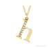 Sapphire Row Natural Diamond Lowercase Initial Necklace - h, 14K Yellow Gold