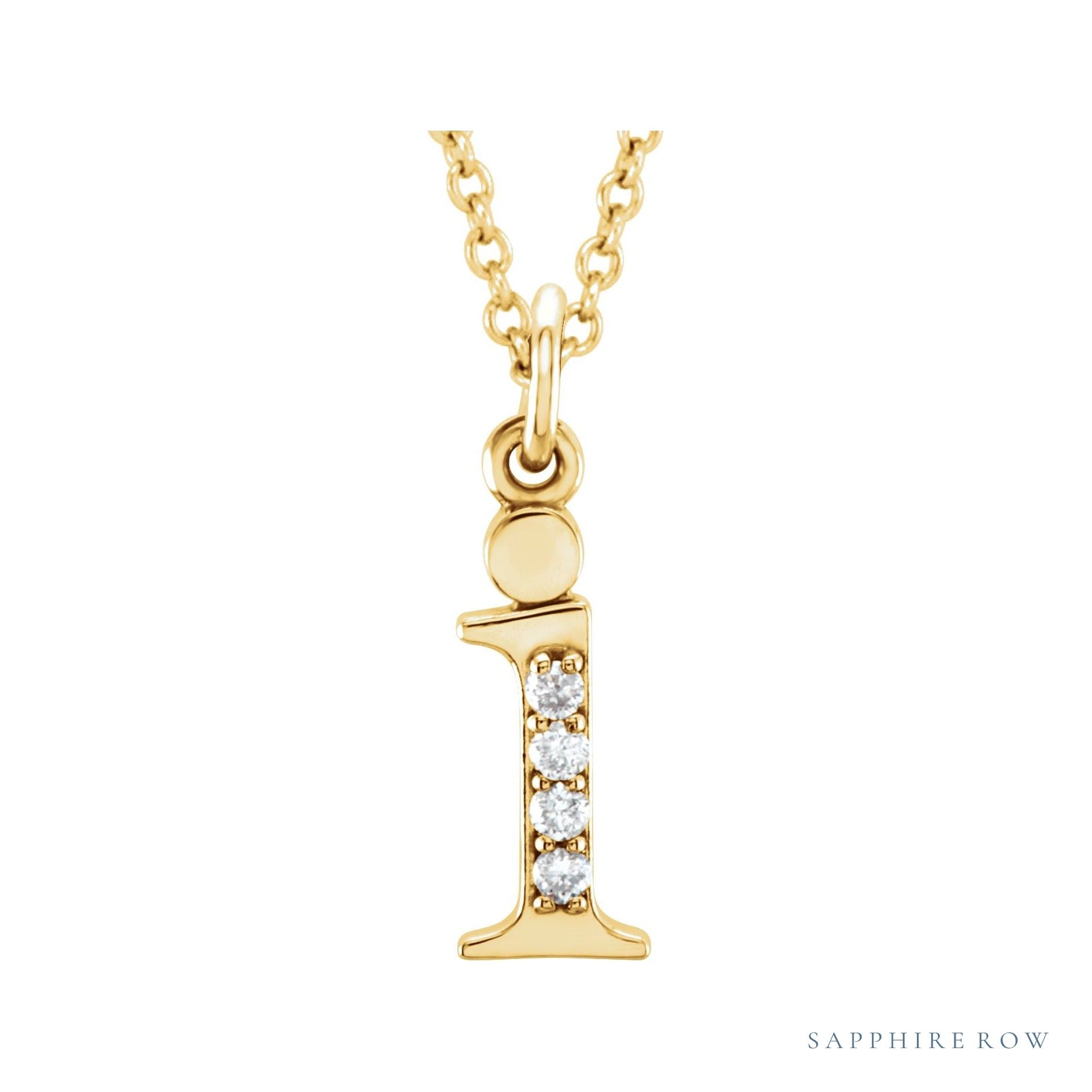 Sapphire Row Natural Diamond Lowercase Initial Necklace - i, 14K Yellow Gold