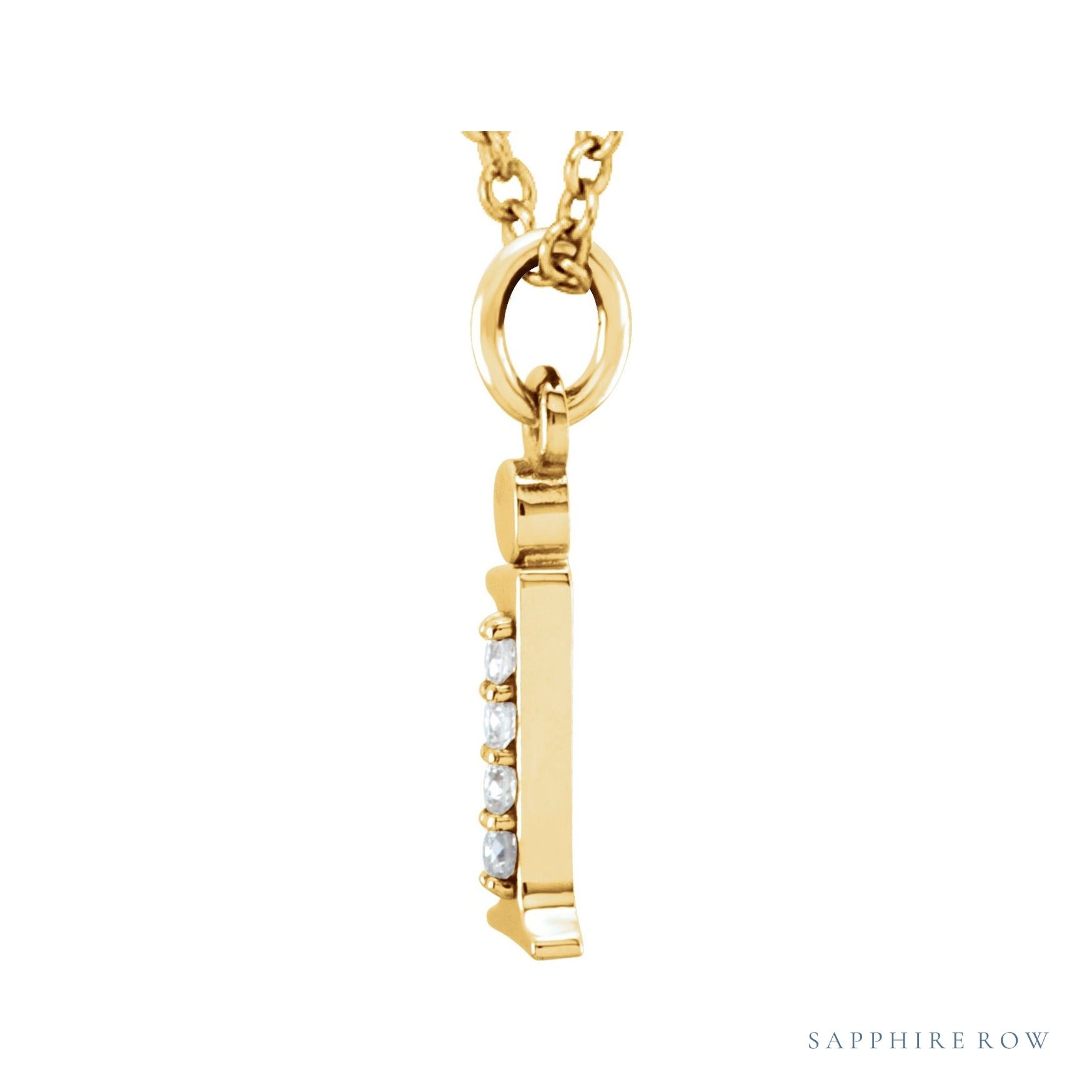 Sapphire Row Natural Diamond Lowercase Initial Necklace - i, 14K Yellow Gold (view 2)