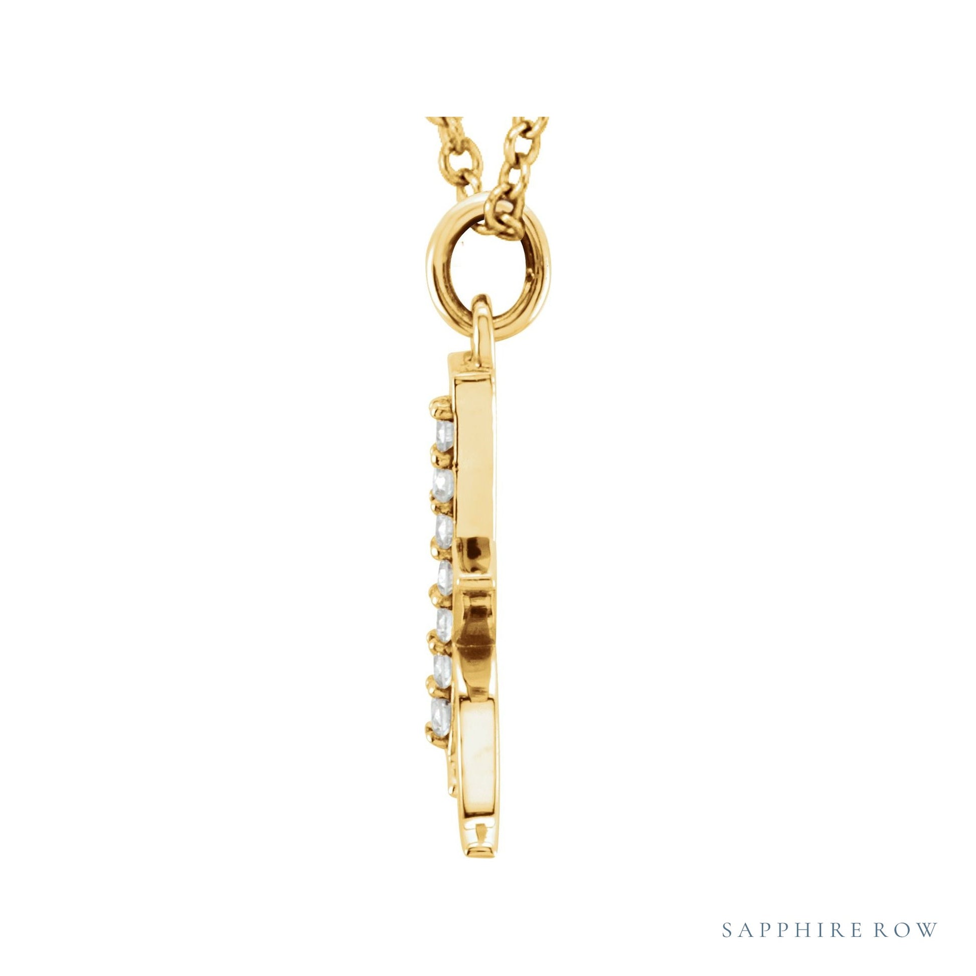 Sapphire Row Natural Diamond Lowercase Initial Necklace - k, 14K Yellow Gold (view 2)