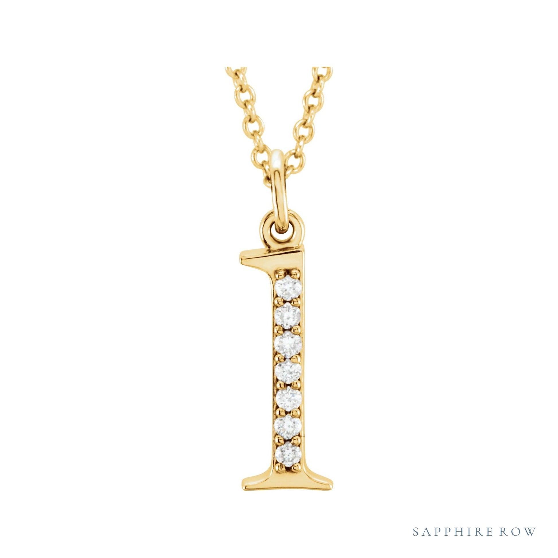 Sapphire Row Natural Diamond Lowercase Initial Necklace - l, 14K Yellow Gold
