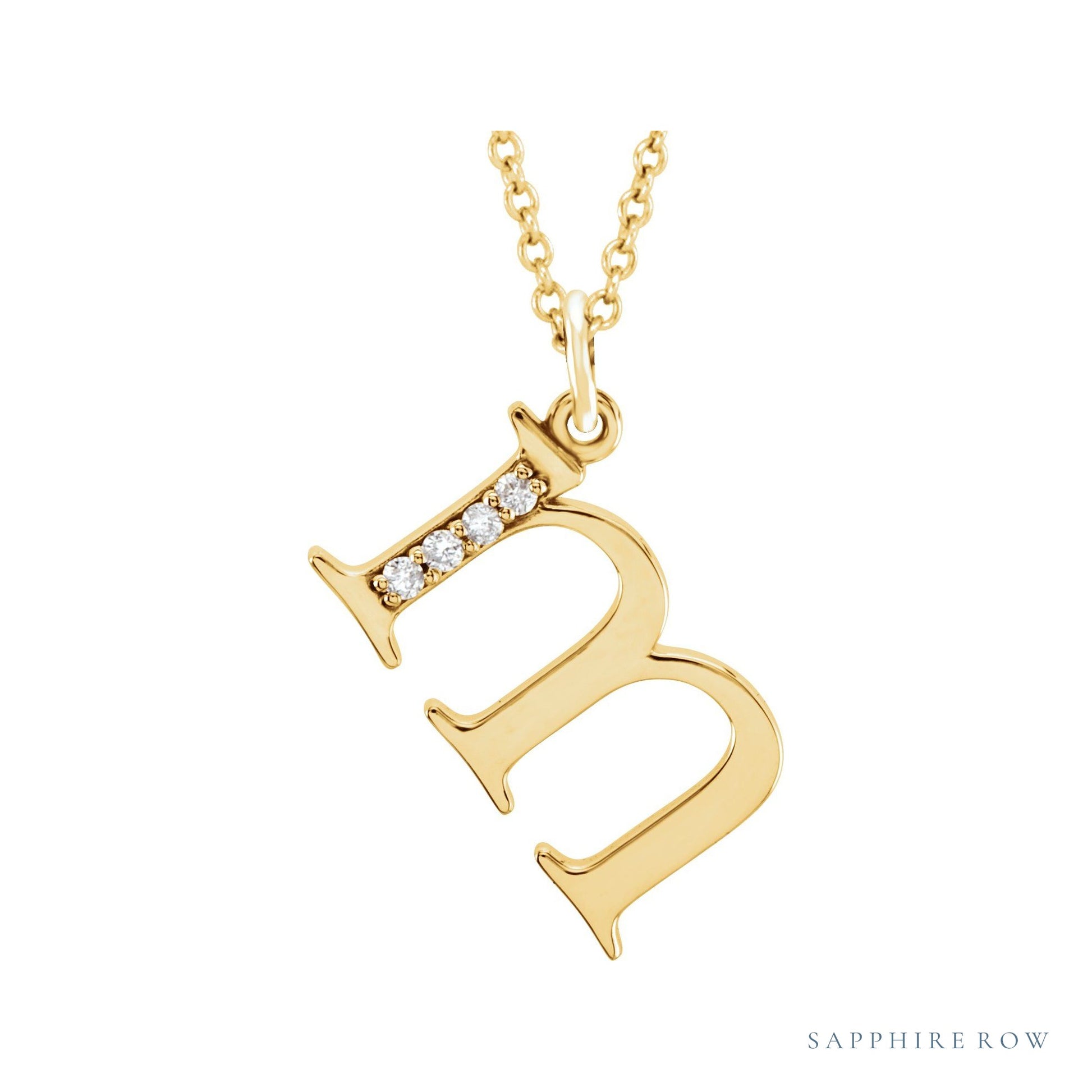 Sapphire Row Natural Diamond Lowercase Initial Necklace - m, 14K Yellow Gold