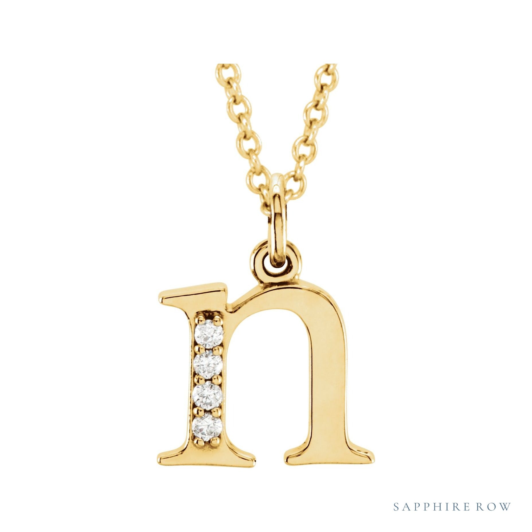 Sapphire Row Natural Diamond Lowercase Initial Necklace - n, 14K Yellow Gold