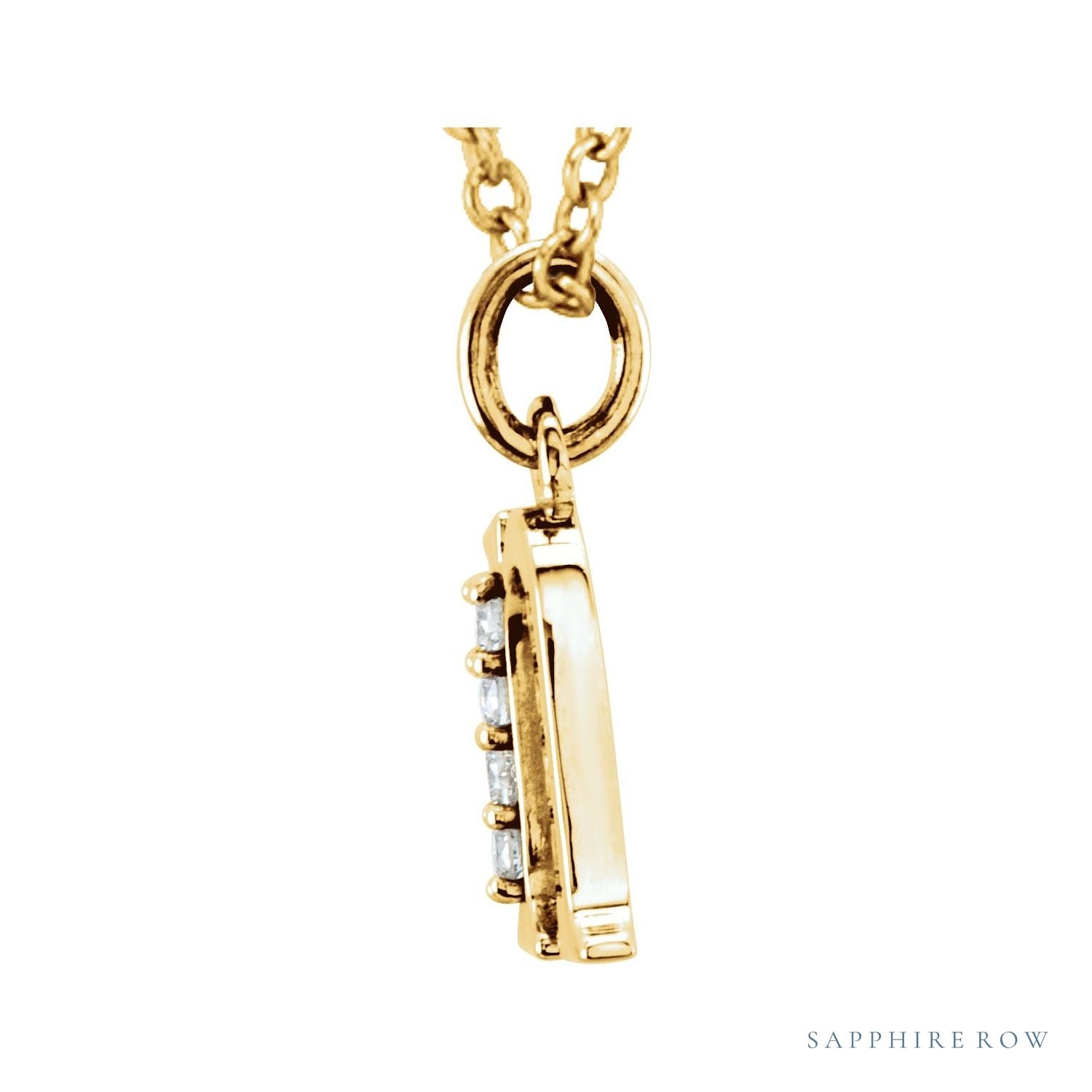 Sapphire Row Natural Diamond Lowercase Initial Necklace - n, 14K Yellow Gold (view 2)
