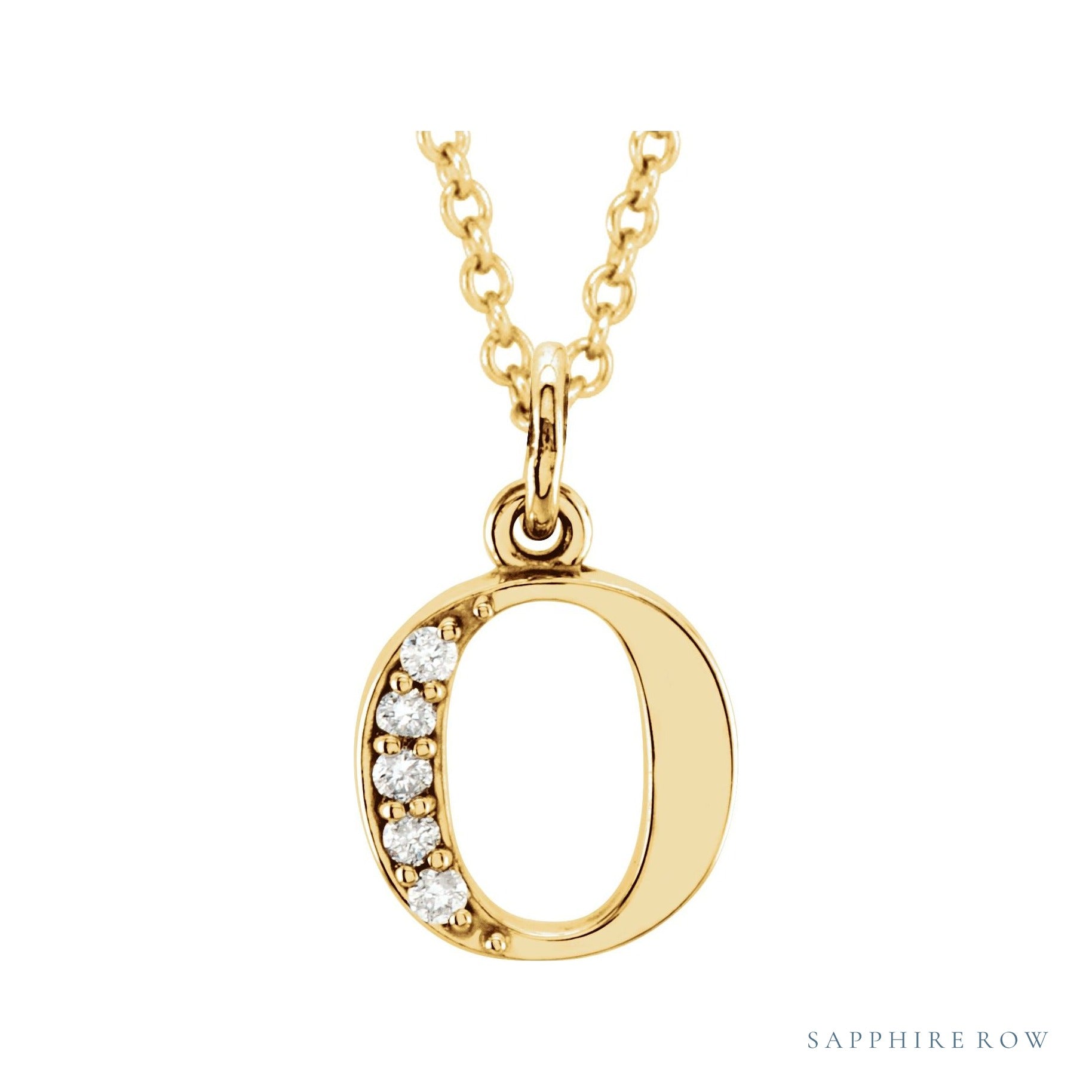 Sapphire Row Natural Diamond Lowercase Initial Necklace - o, 14K Yellow Gold