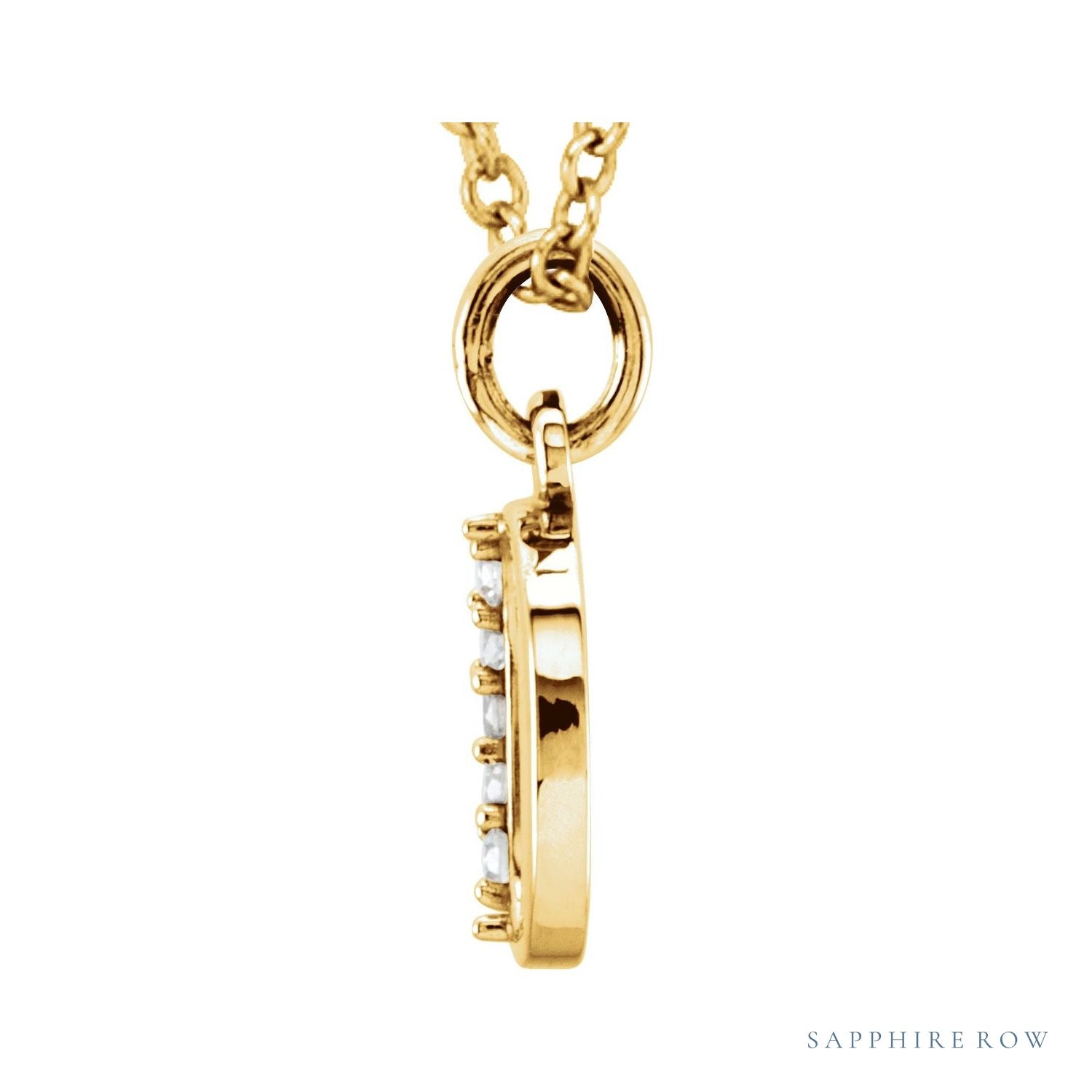 Sapphire Row Natural Diamond Lowercase Initial Necklace - o, 14K Yellow Gold (view 2)