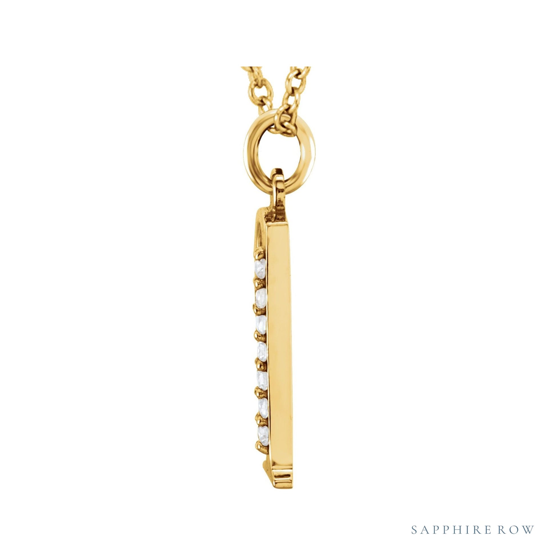 Sapphire Row Natural Diamond Lowercase Initial Necklace - q, 14K Yellow Gold (view 2)