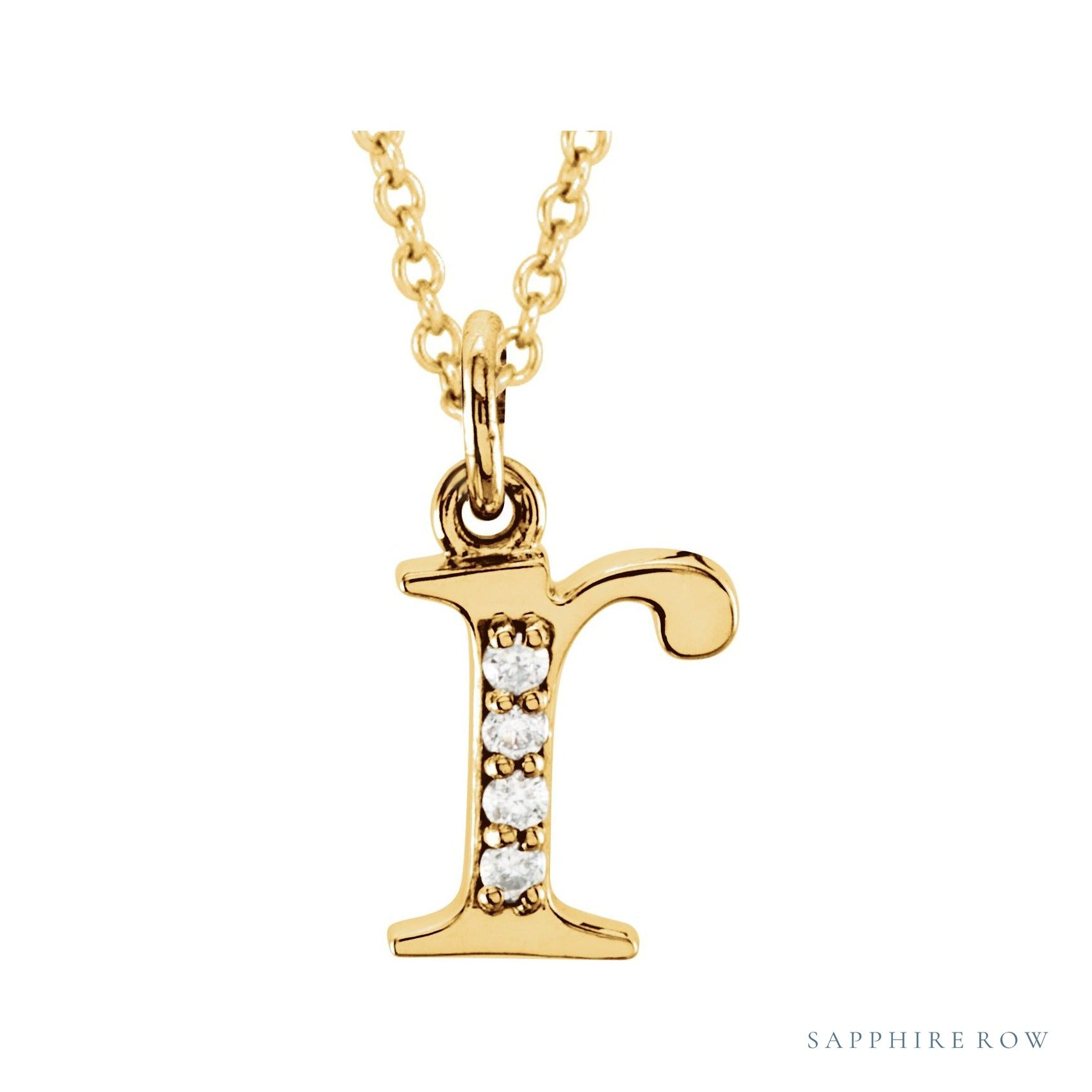 Sapphire Row Natural Diamond Lowercase Initial Necklace - r, 14K Yellow Gold