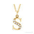 Sapphire Row Natural Diamond Lowercase Initial Necklace - s, 14K Yellow Gold