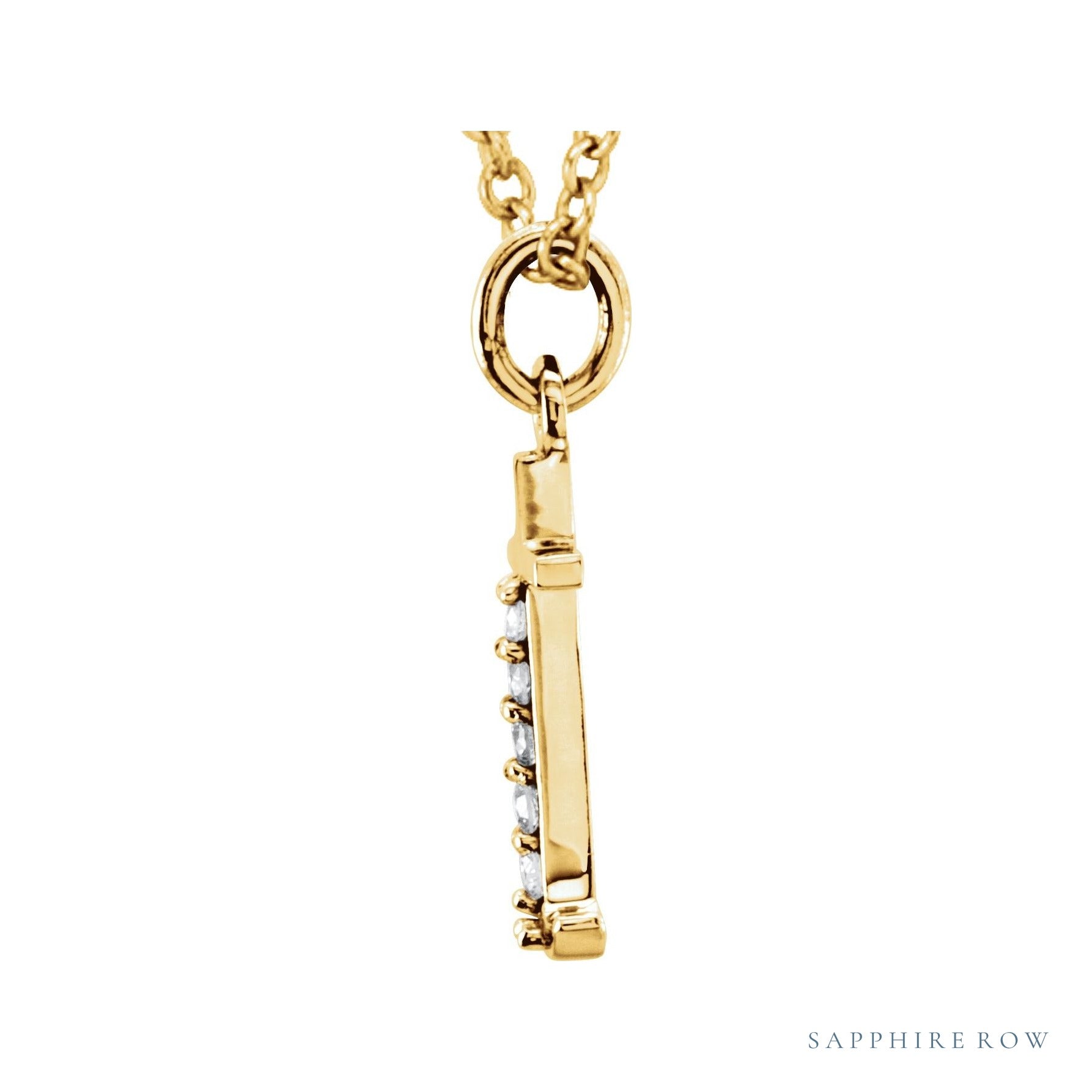 Sapphire Row Natural Diamond Lowercase Initial Necklace - t, 14K Yellow Gold (view 2)