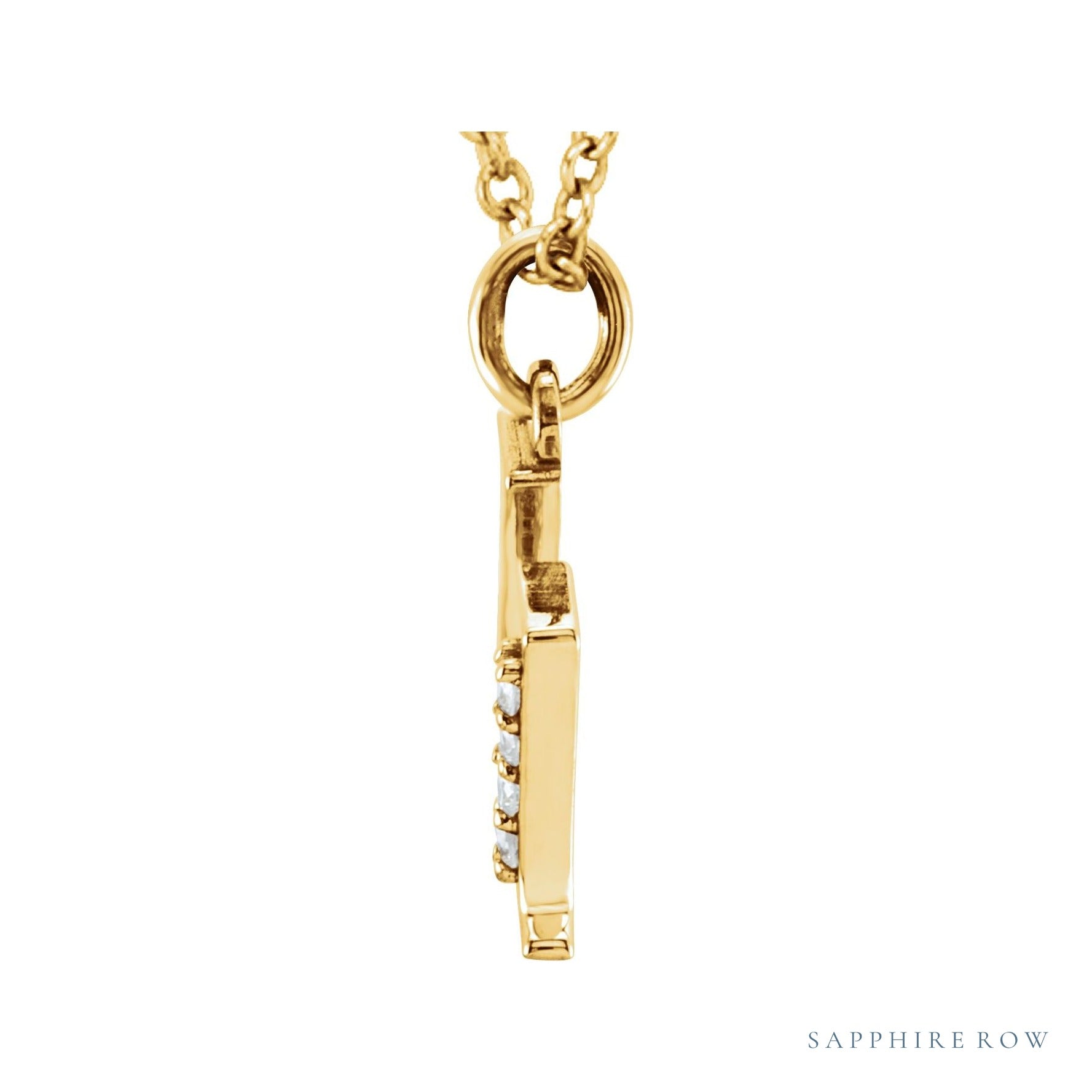 Sapphire Row Natural Diamond Lowercase Initial Necklace - u, 14K Yellow Gold (view 2)