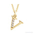 Sapphire Row Natural Diamond Lowercase Initial Necklace - v, 14K Yellow Gold