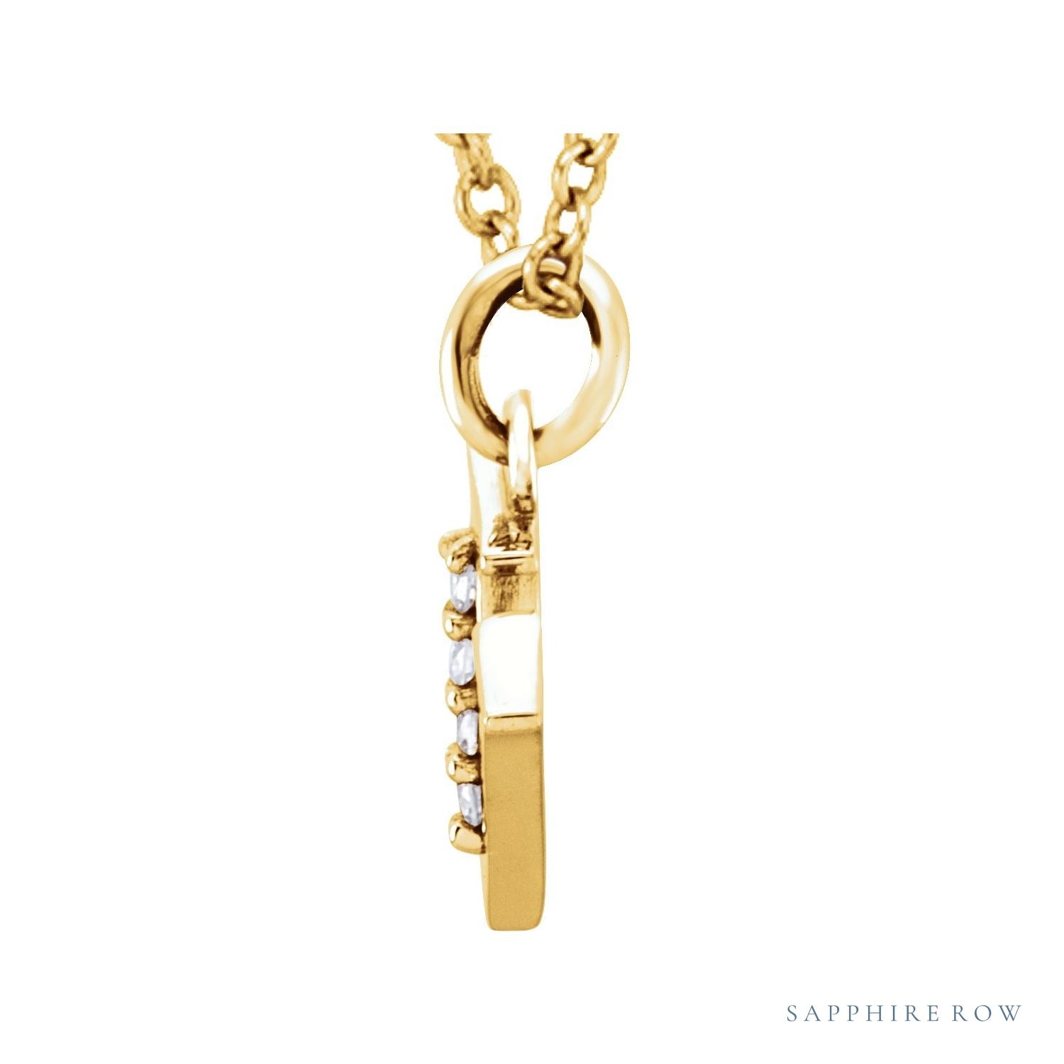 Sapphire Row Natural Diamond Lowercase Initial Necklace - v, 14K Yellow Gold (view 2)