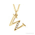 Sapphire Row Natural Diamond Lowercase Initial Necklace - w, 14K Yellow Gold