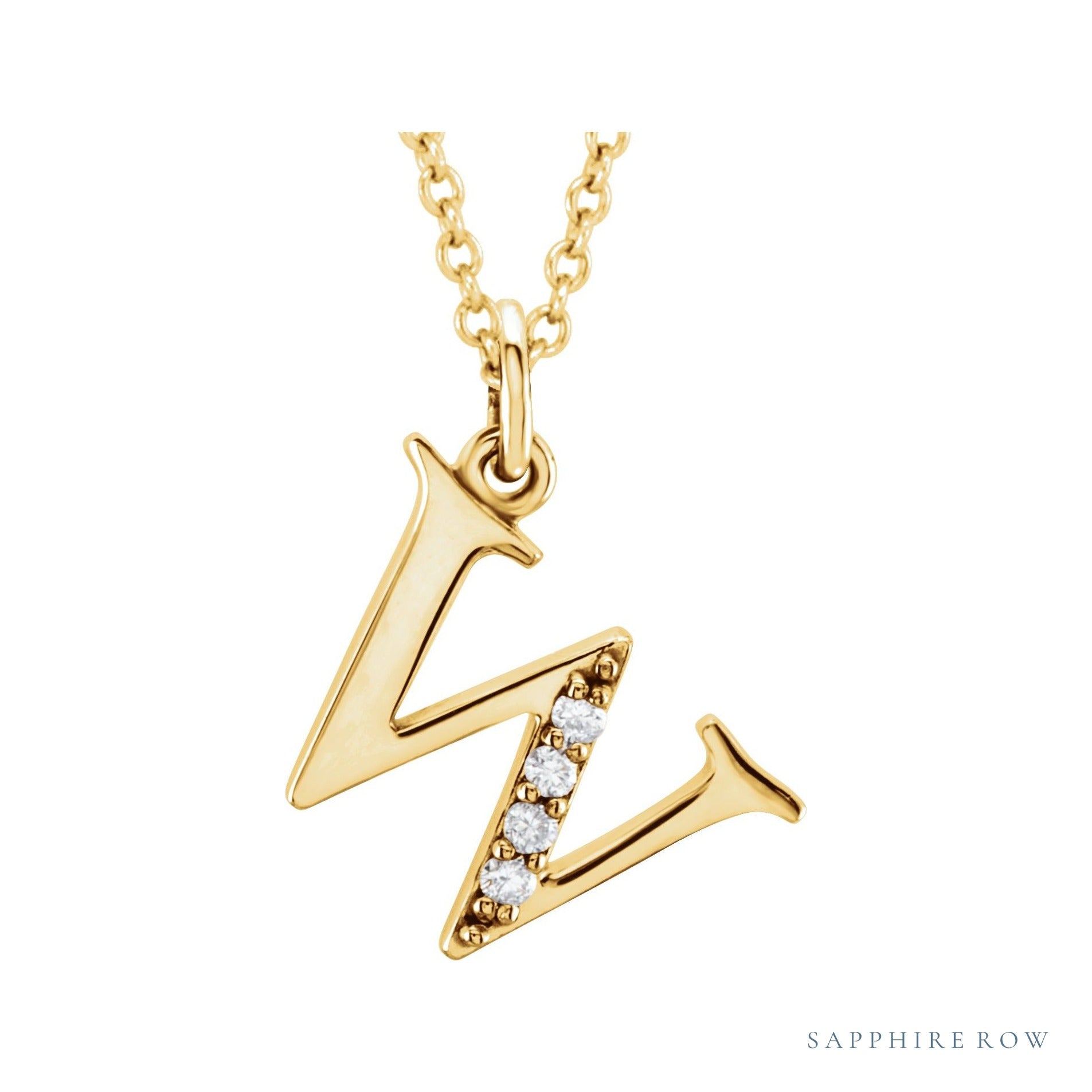 Sapphire Row Natural Diamond Lowercase Initial Necklace - w, 14K Yellow Gold