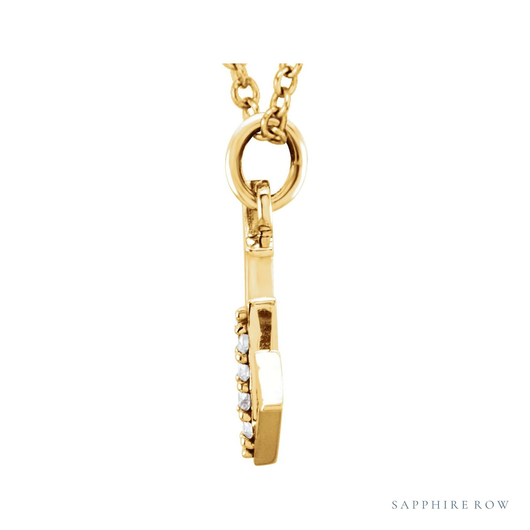 Sapphire Row Natural Diamond Lowercase Initial Necklace - w, 14K Yellow Gold (view 2)