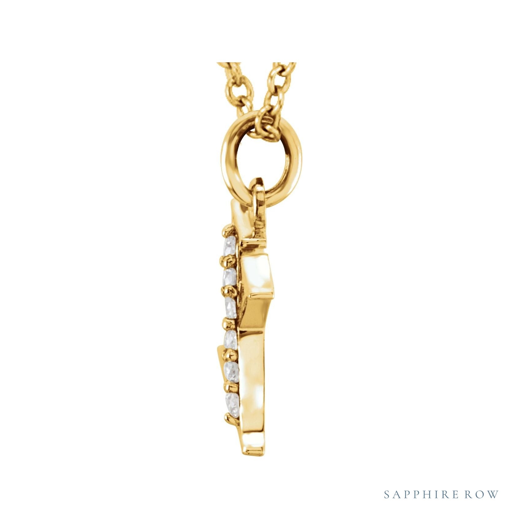 Sapphire Row Natural Diamond Lowercase Initial Necklace - x, 14K Yellow Gold (view 2)