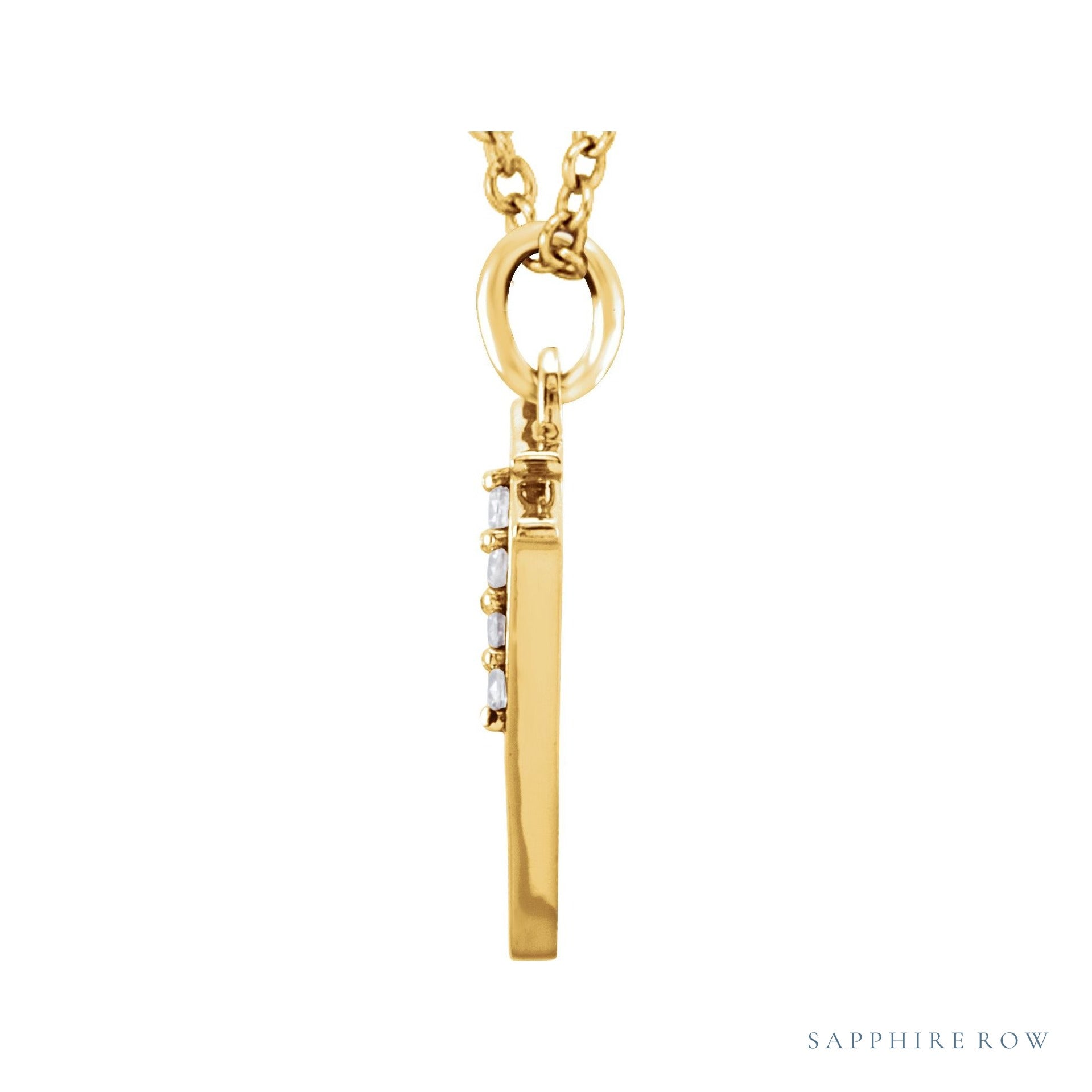 Sapphire Row Natural Diamond Lowercase Initial Necklace - y, 14K Yellow Gold (view 2)