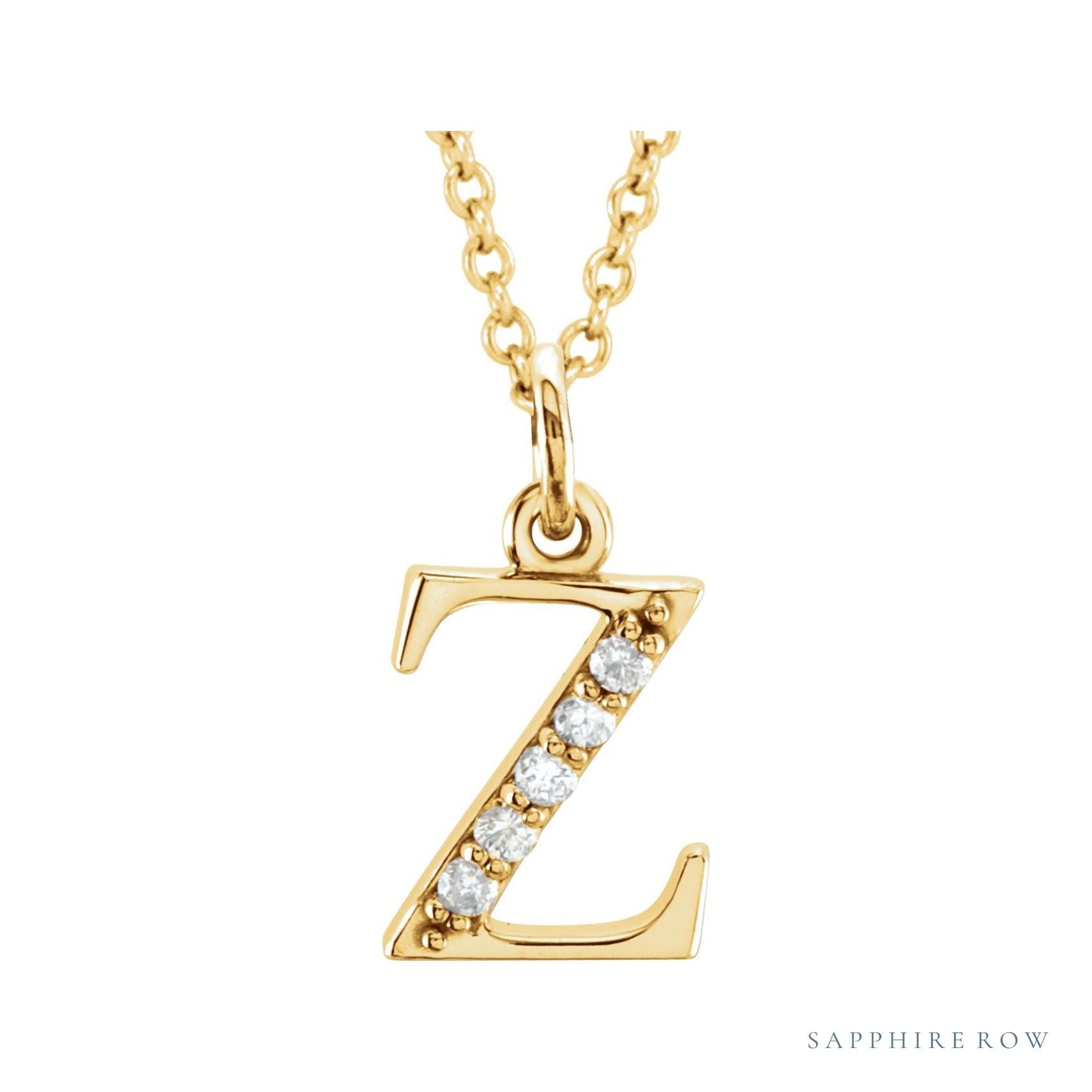 Sapphire Row Natural Diamond Lowercase Initial Necklace - z, 14K Yellow Gold
