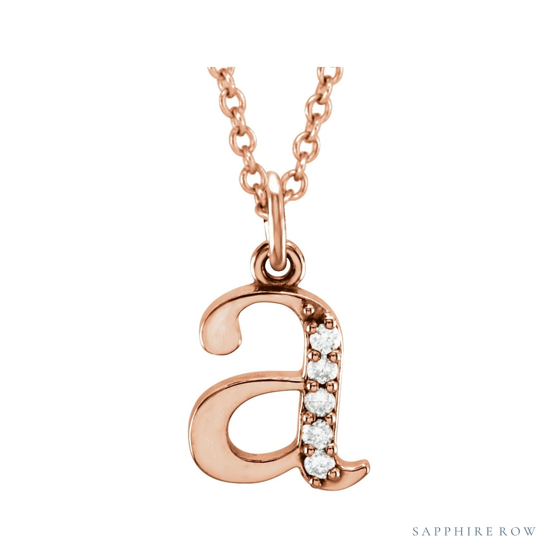 Sapphire Row Natural Diamond Lowercase Initial Necklace - a, 14K Rose Gold