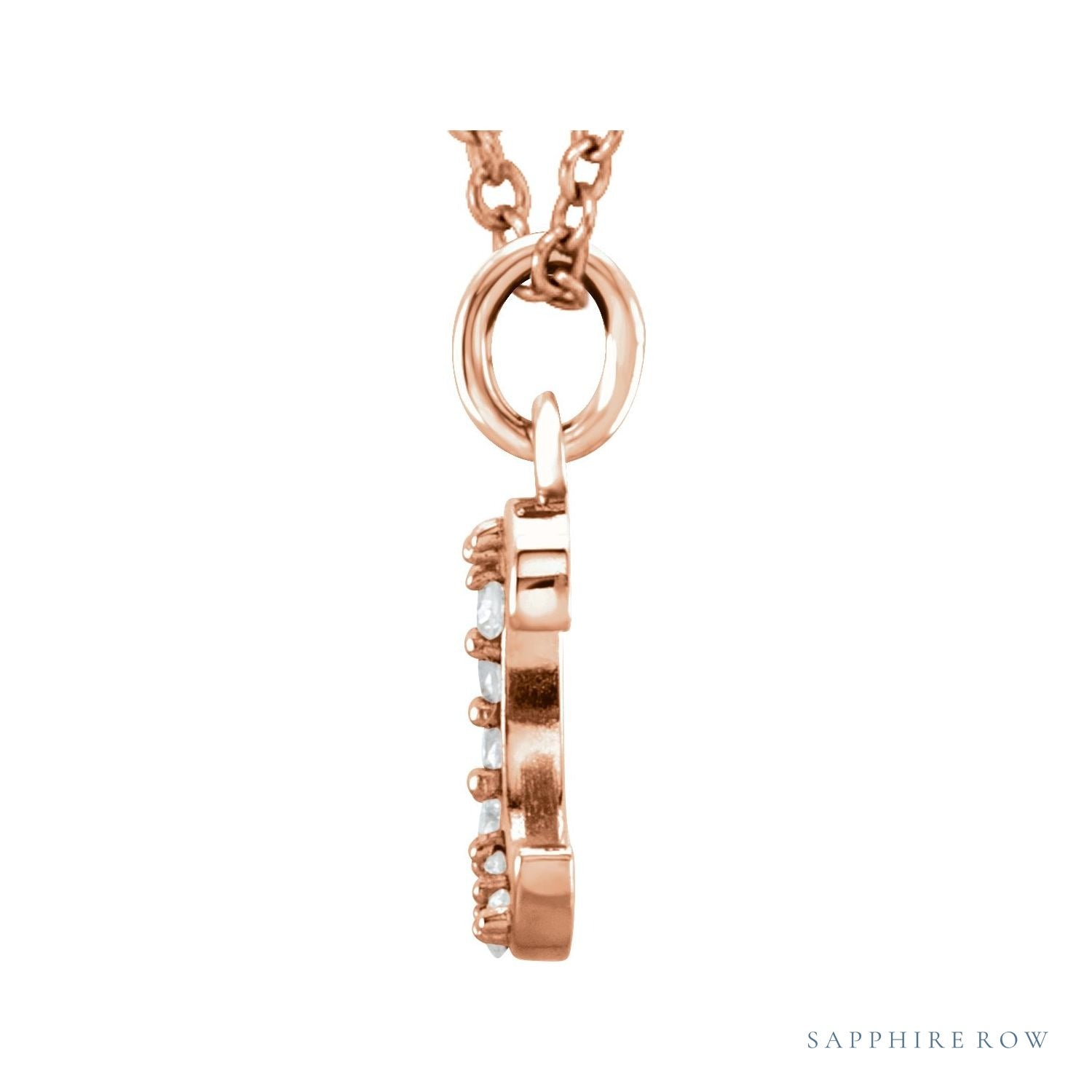 Sapphire Row Natural Diamond Lowercase Initial Necklace - c, 14K Rose Gold (view 2)